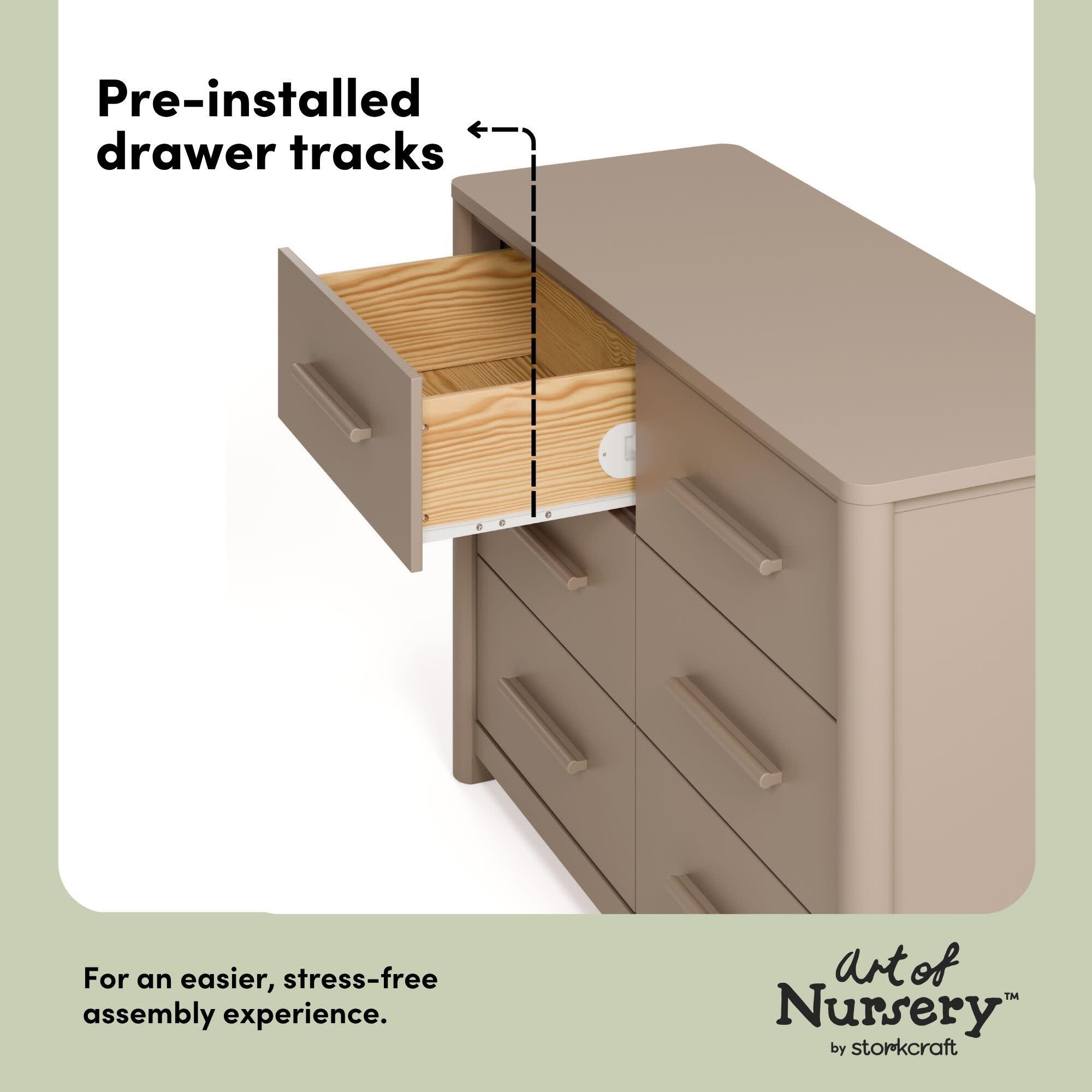 Storkcraft Malta 6 Drawer Dresser, Taupe, large