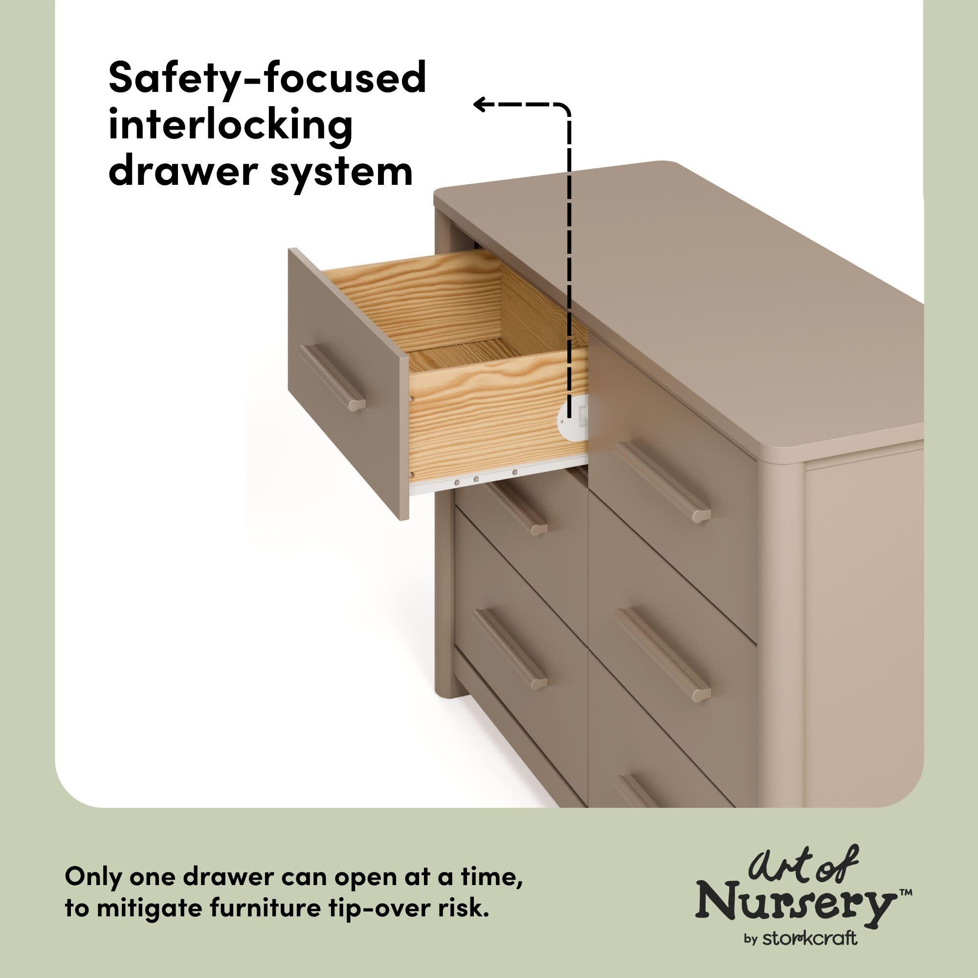 Storkcraft Malta 6 Drawer Dresser, Taupe, large