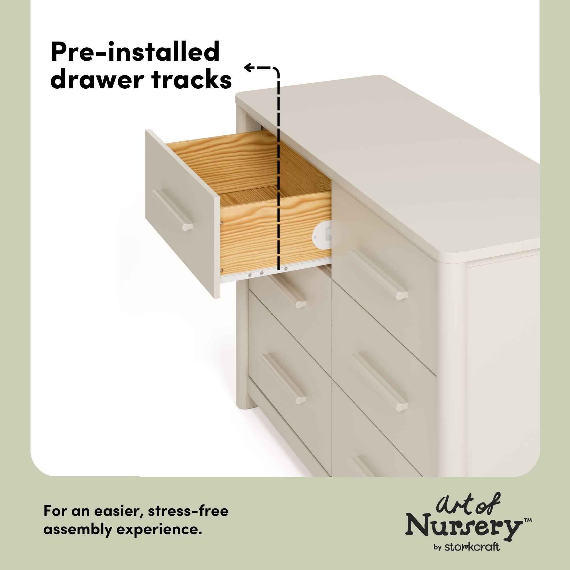 Storkcraft Malta 6 Drawer Dresser, Frosted Oat, large