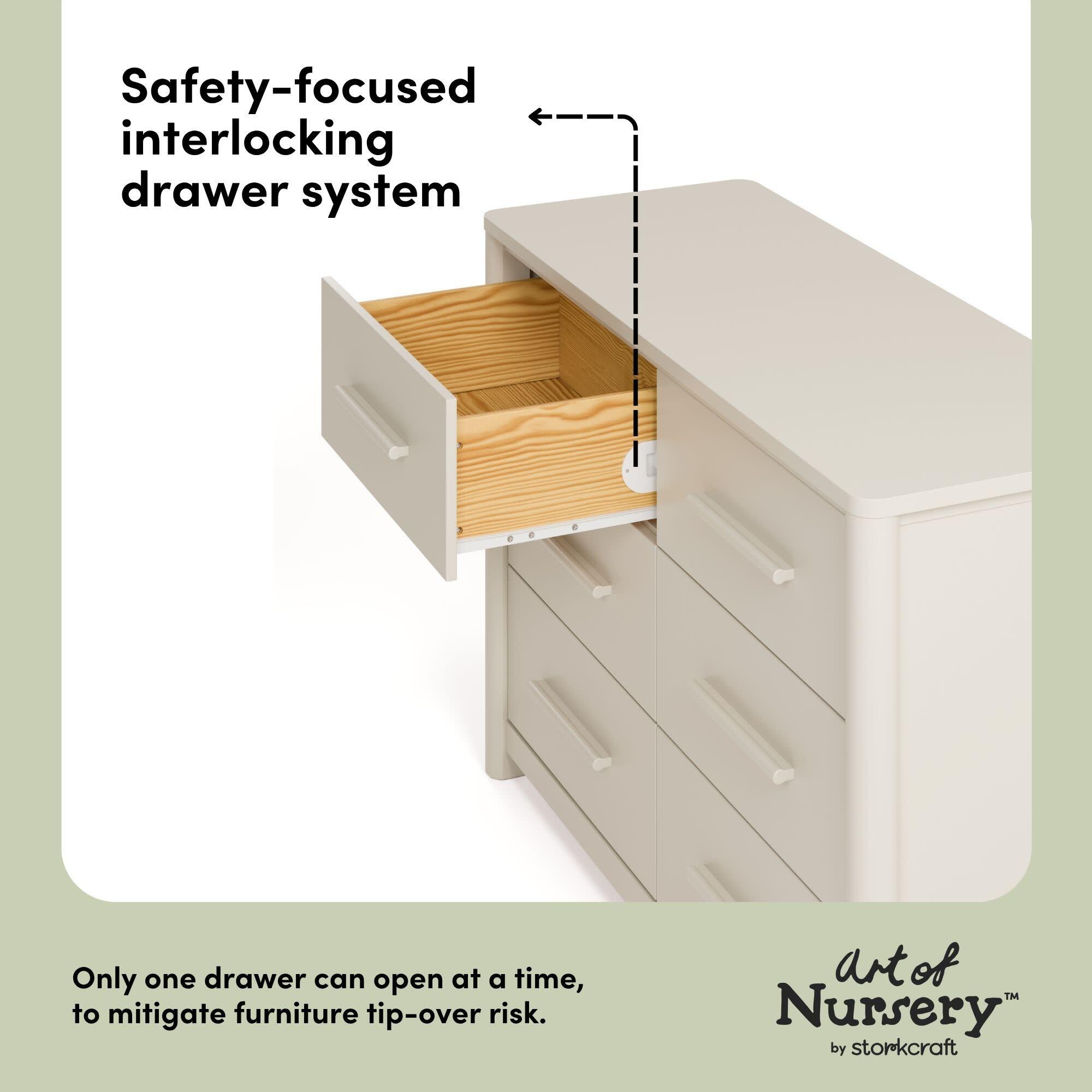 Storkcraft Malta 6 Drawer Dresser, Frosted Oat, large