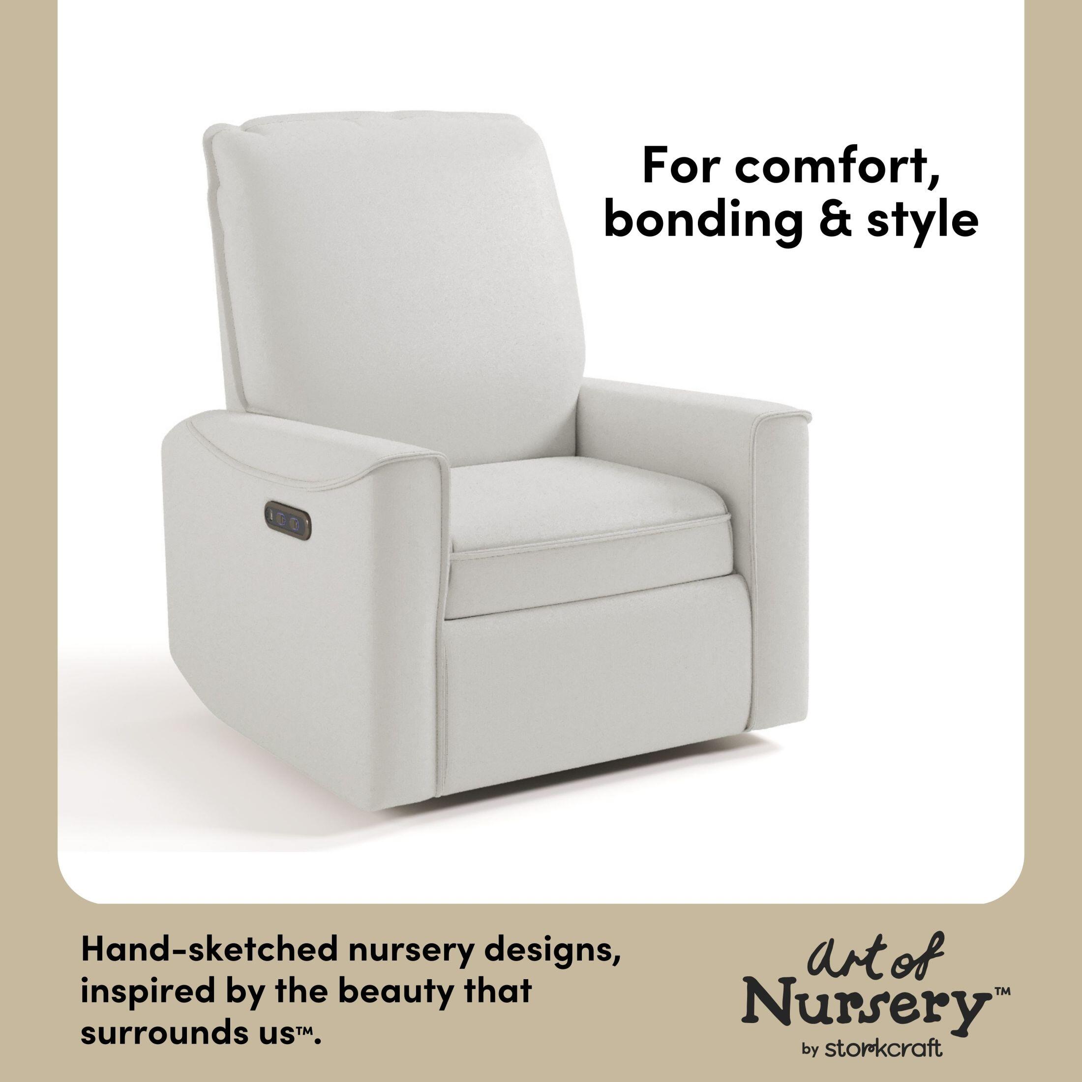 Storkcraft Santos Power Swivel Glider Recliner, Ivory Basketweave, large