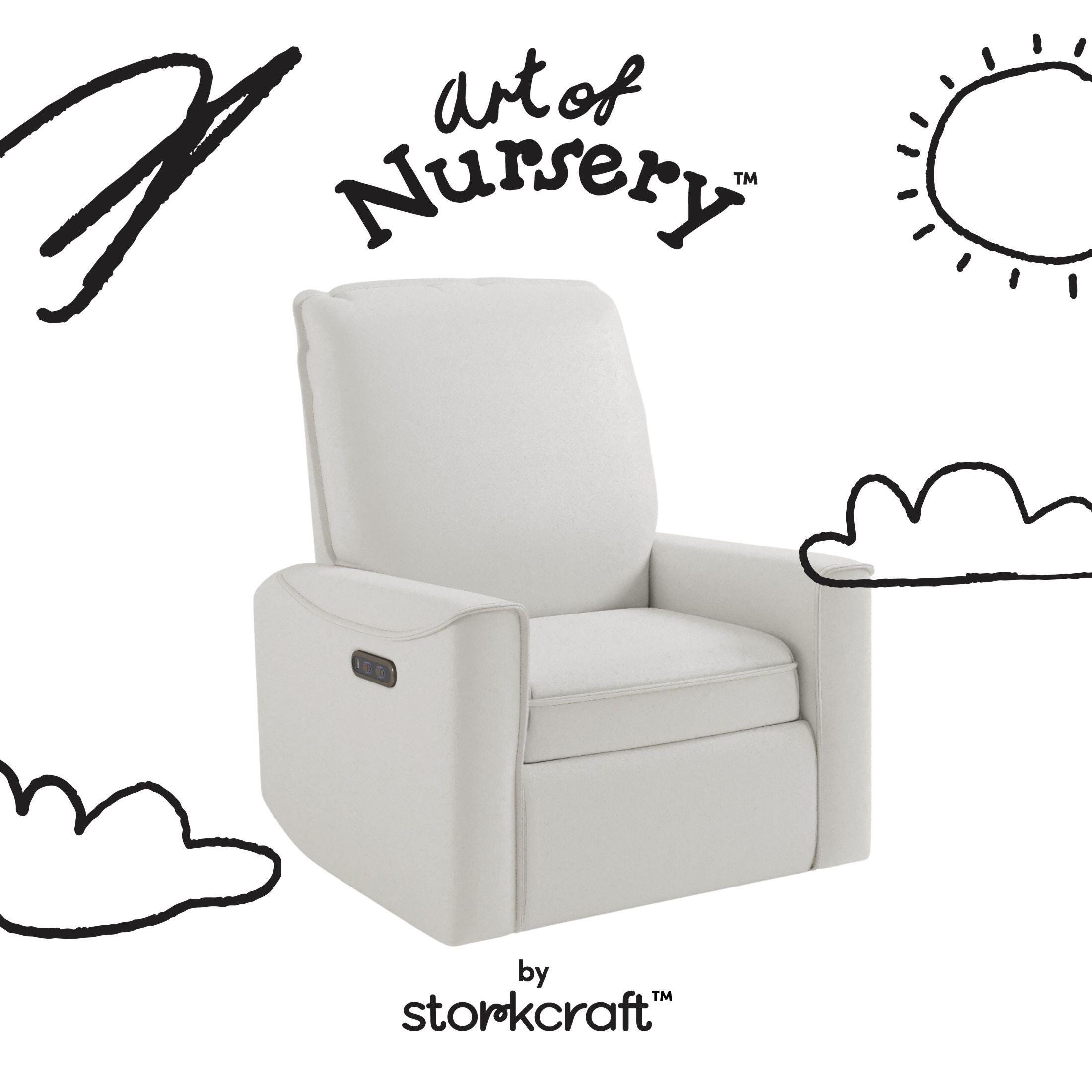 Storkcraft Santos Power Swivel Glider Recliner, Ivory Basketweave, large