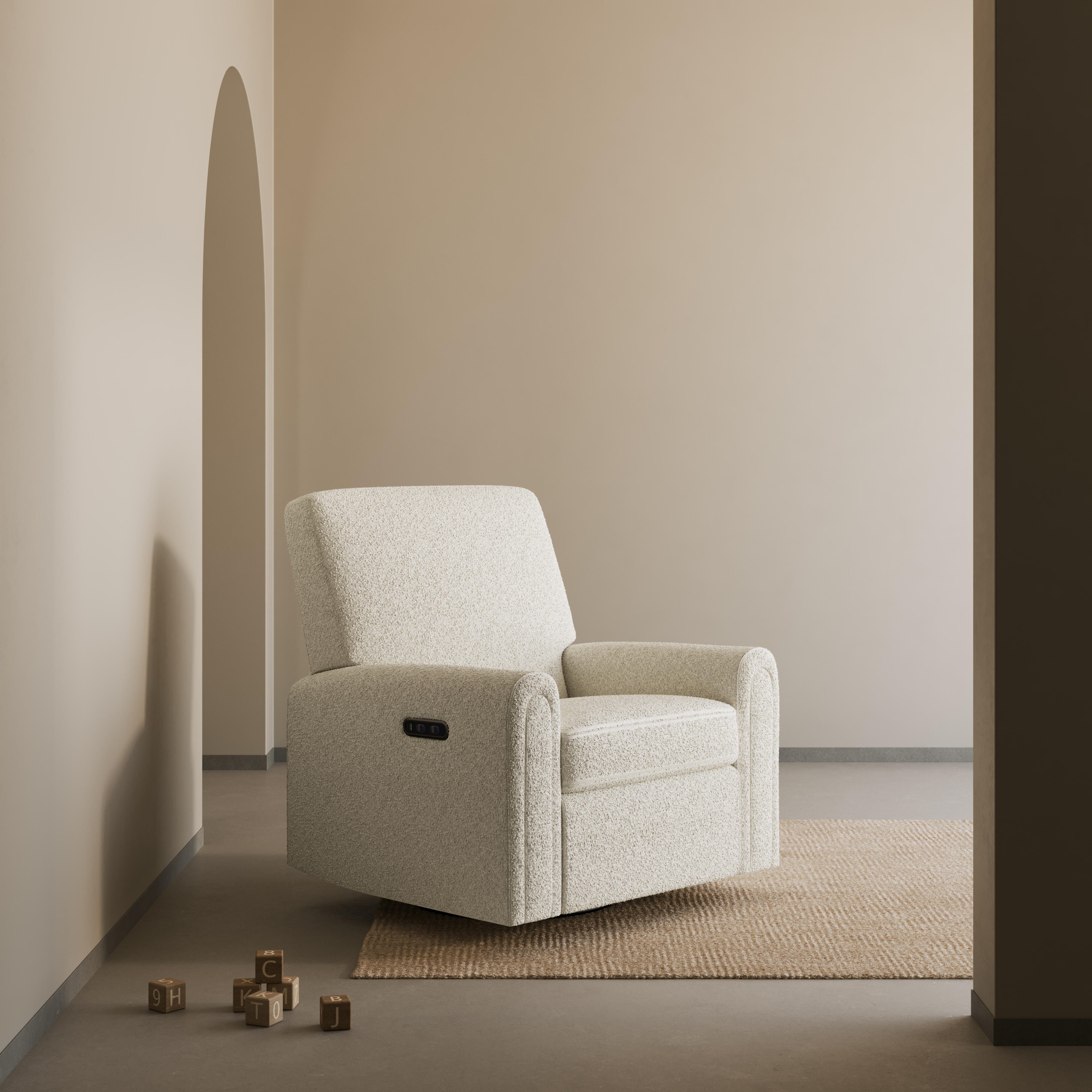 Storkcraft Sicily Solid Power Swivel Glider Recliner, Ivory, rollover