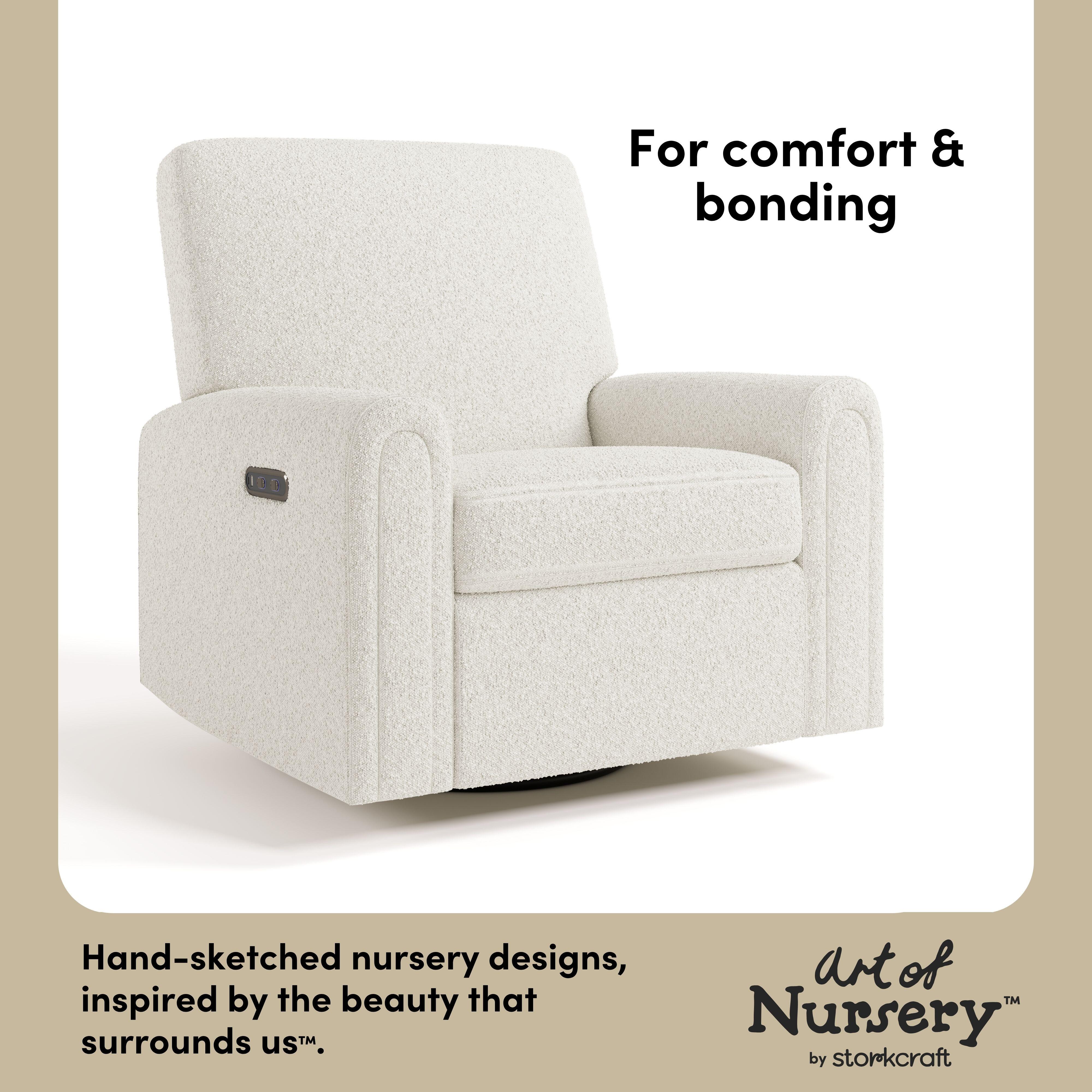 Storkcraft Sicily Solid Power Swivel Glider Recliner, Ivory, large