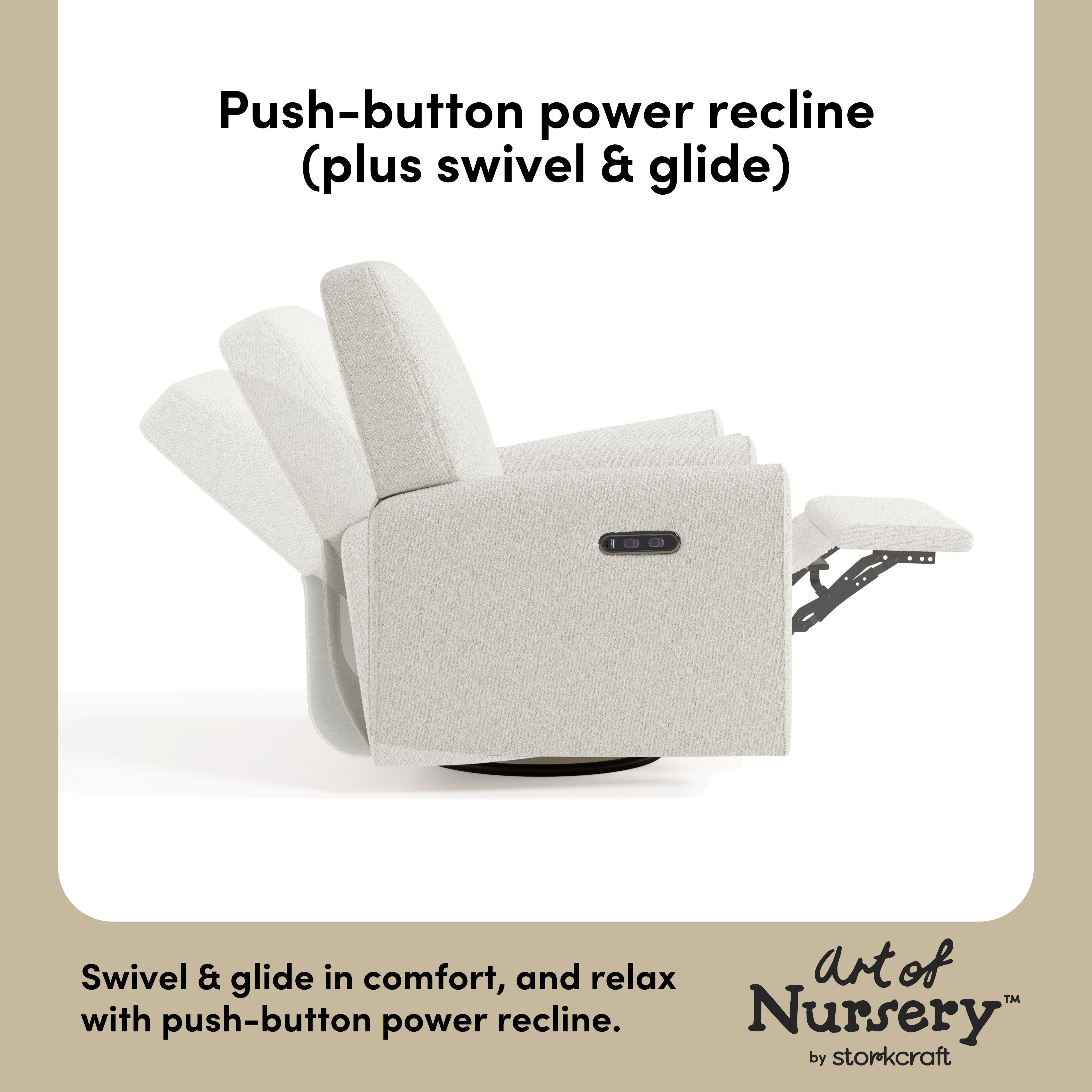 Storkcraft Sicily Solid Power Swivel Glider Recliner, Ivory, large