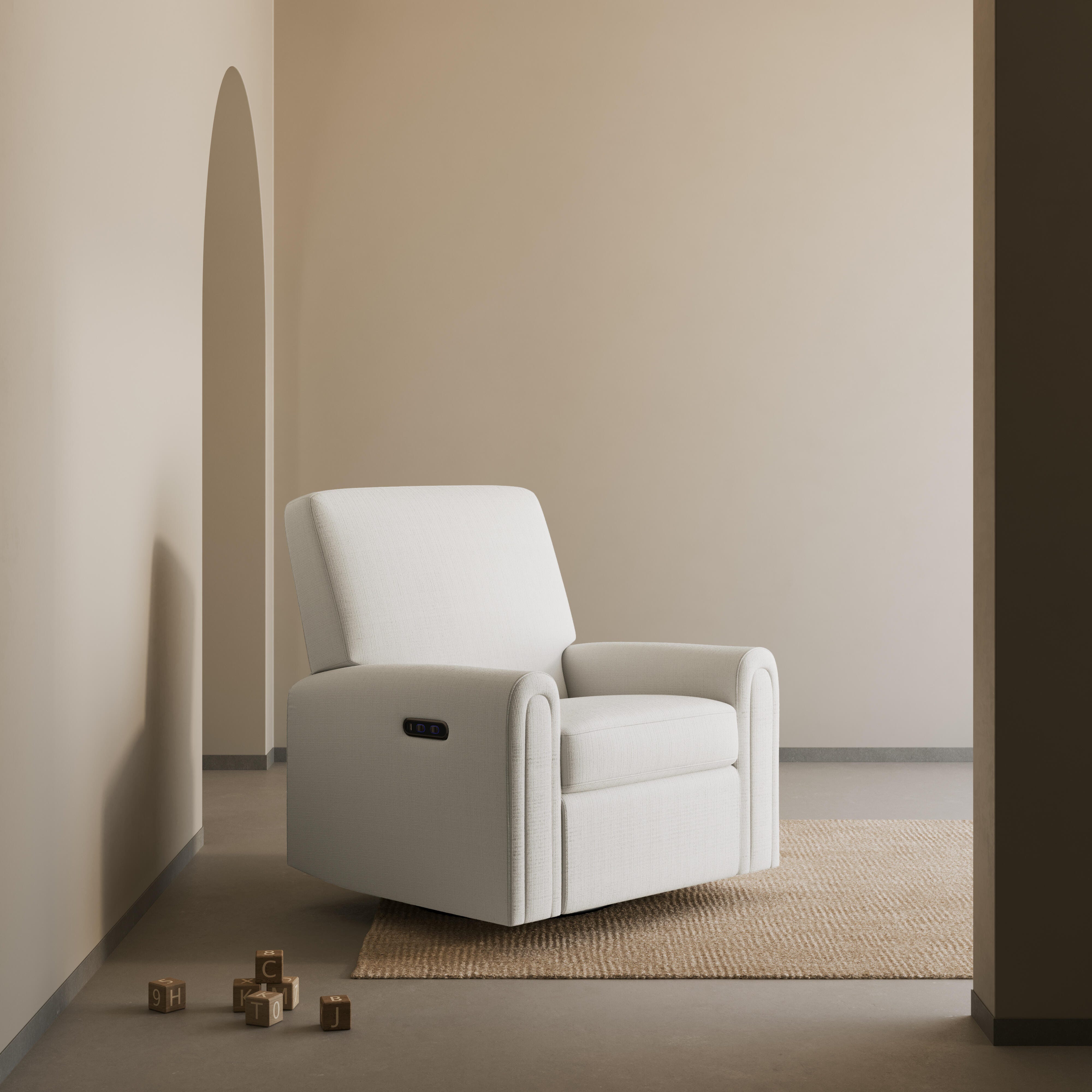 Storkcraft Sicily Power Swivel Glider Recliner, Cream, rollover
