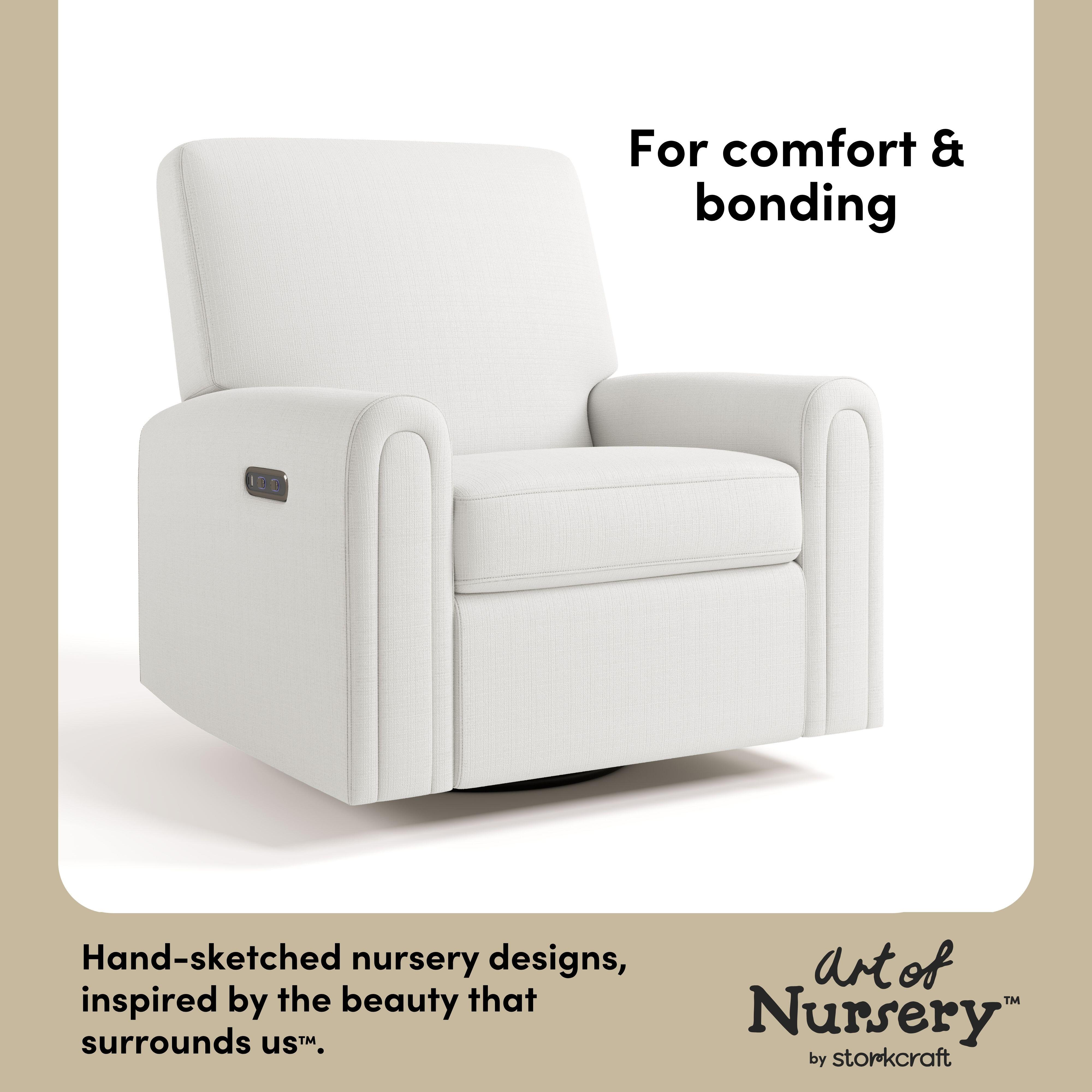 Storkcraft Sicily Power Swivel Glider Recliner, Cream, large