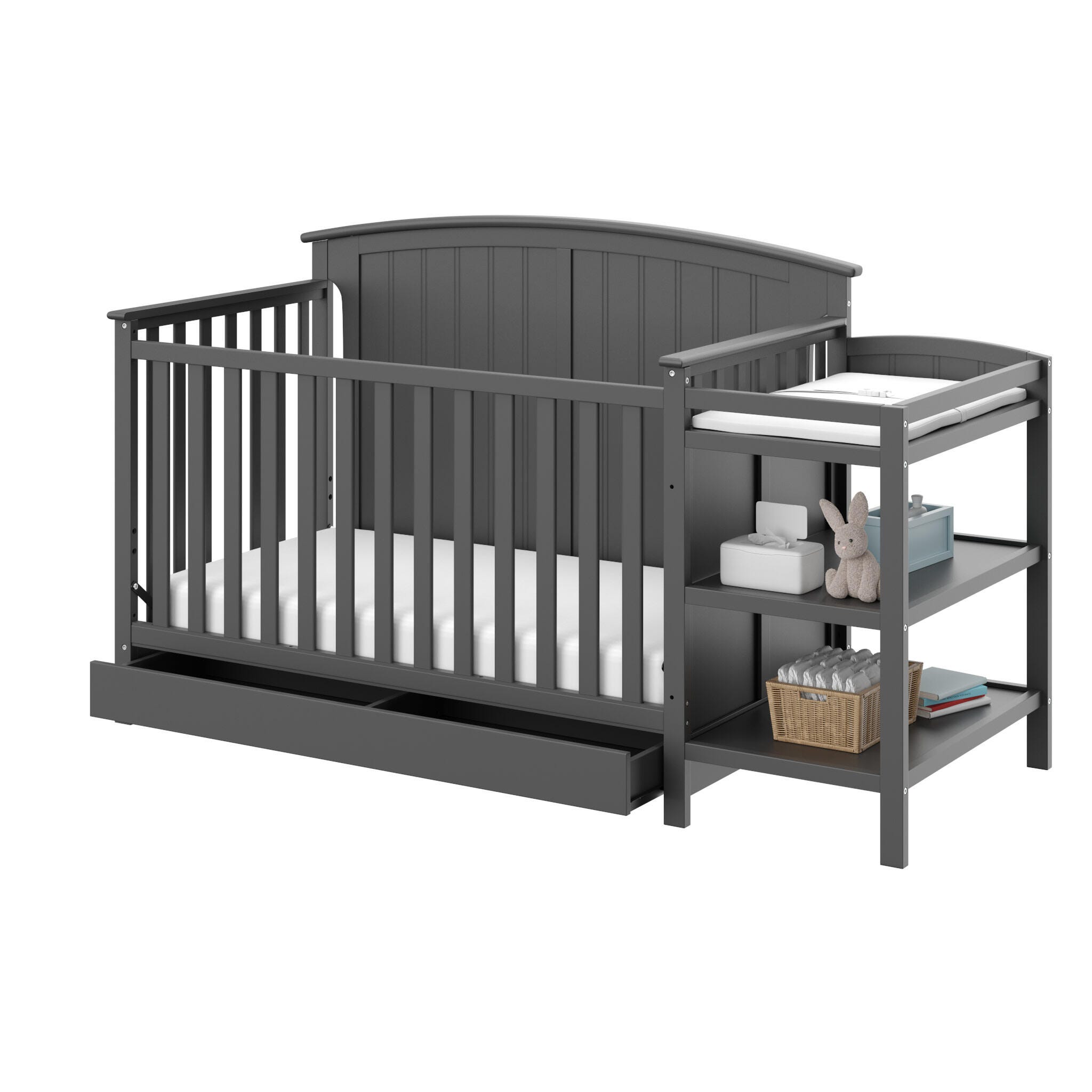 Storkcraft Steveston 4-in-1 Convertible Crib and Changer with Storage Drawer, Gray, large