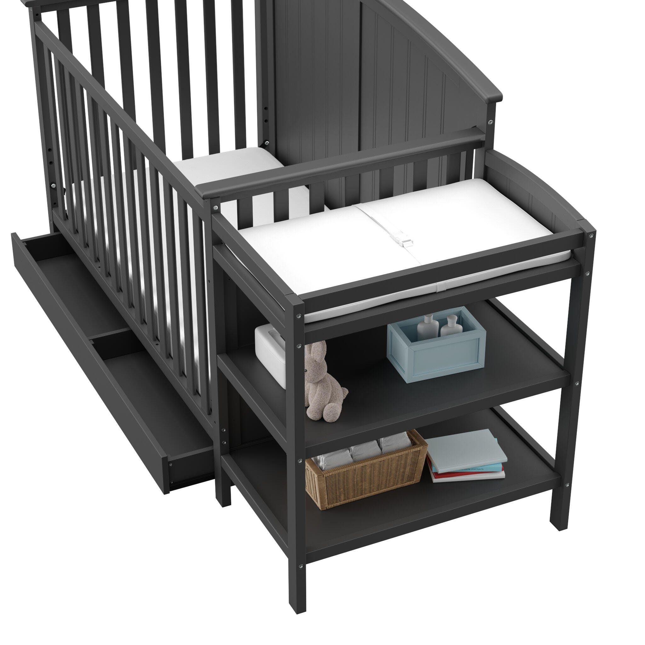Storkcraft Steveston 4-in-1 Convertible Crib and Changer with Storage Drawer, Gray, large