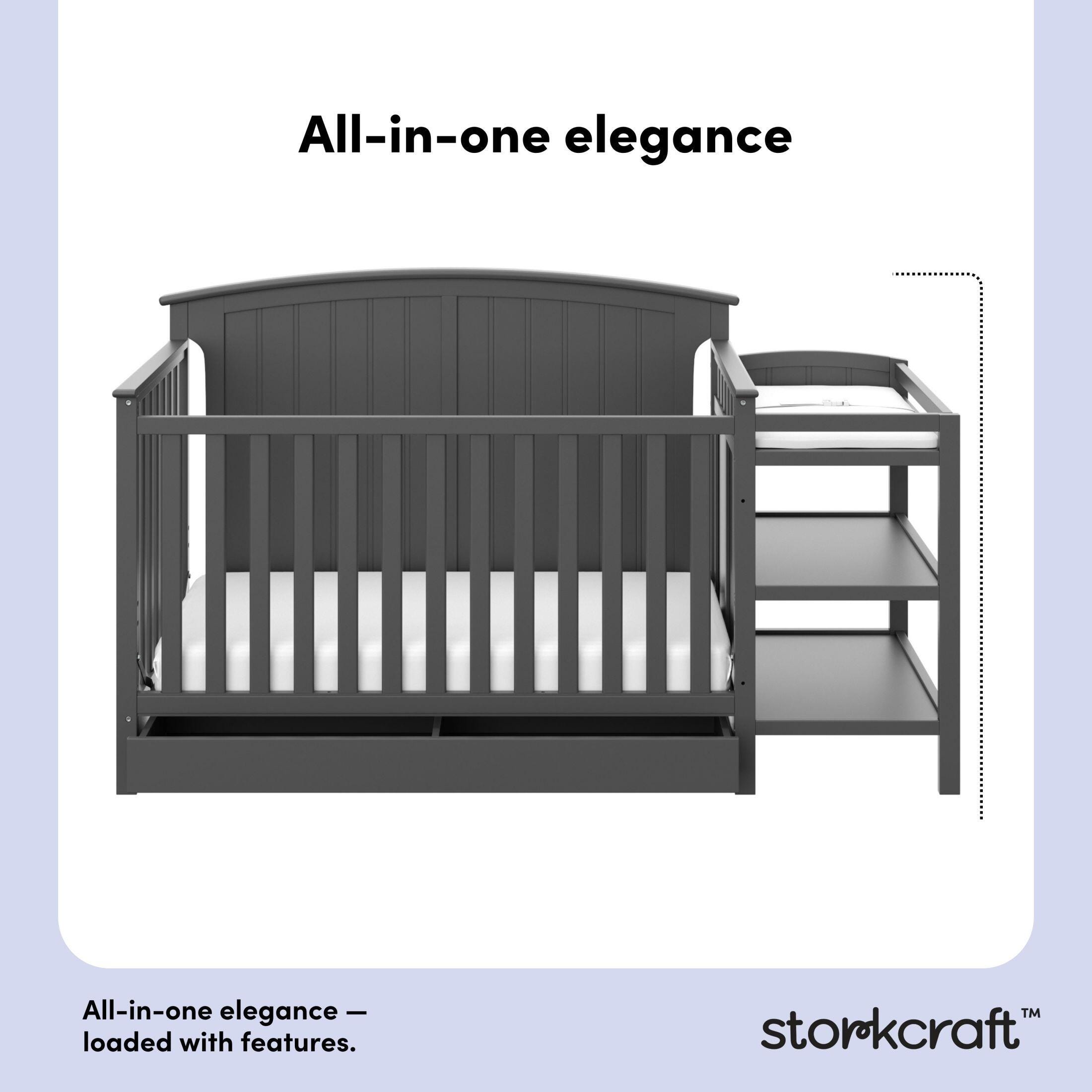 Storkcraft Steveston 4-in-1 Convertible Crib and Changer with Storage Drawer, Gray, large
