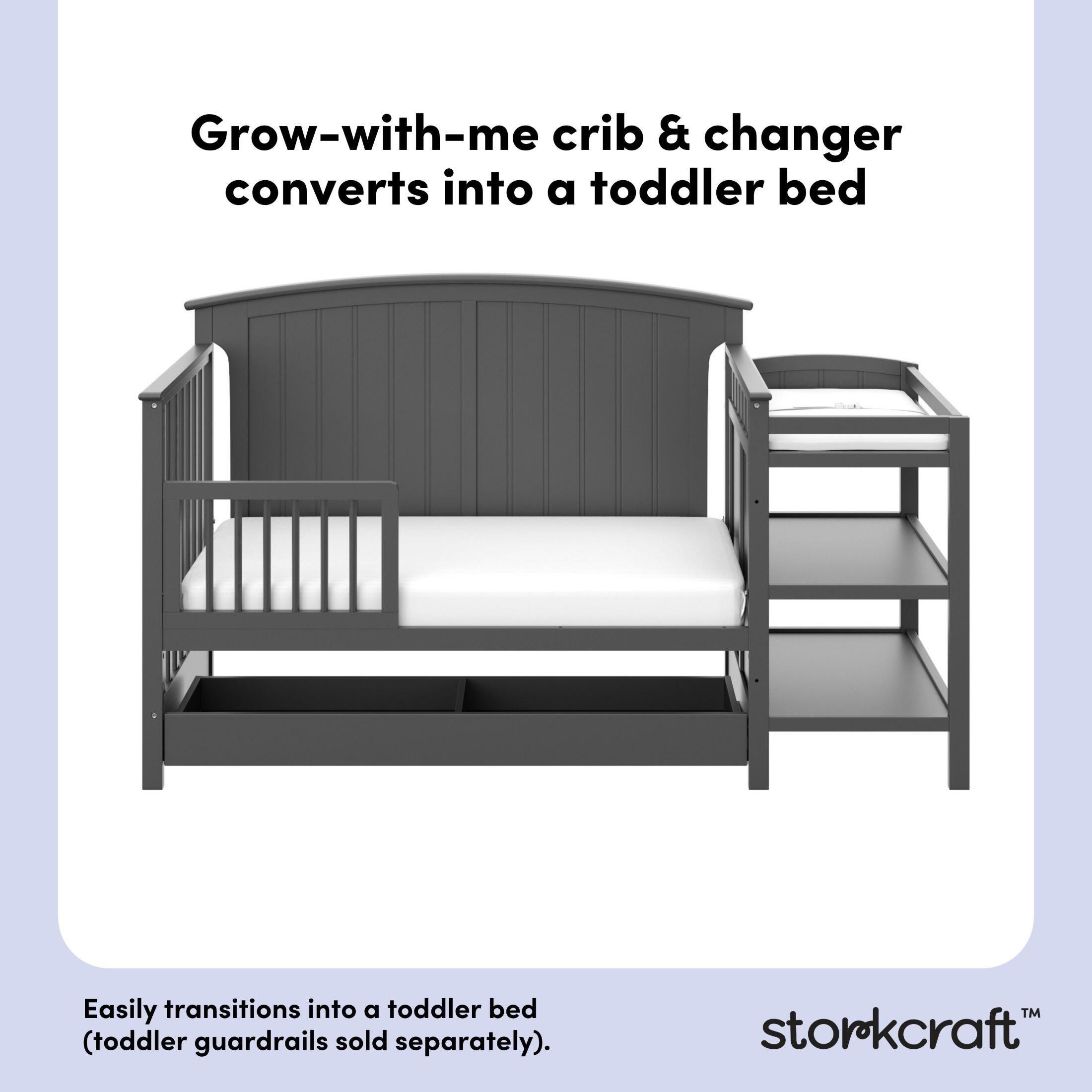 Storkcraft Steveston 4-in-1 Convertible Crib and Changer with Storage Drawer, Gray, large