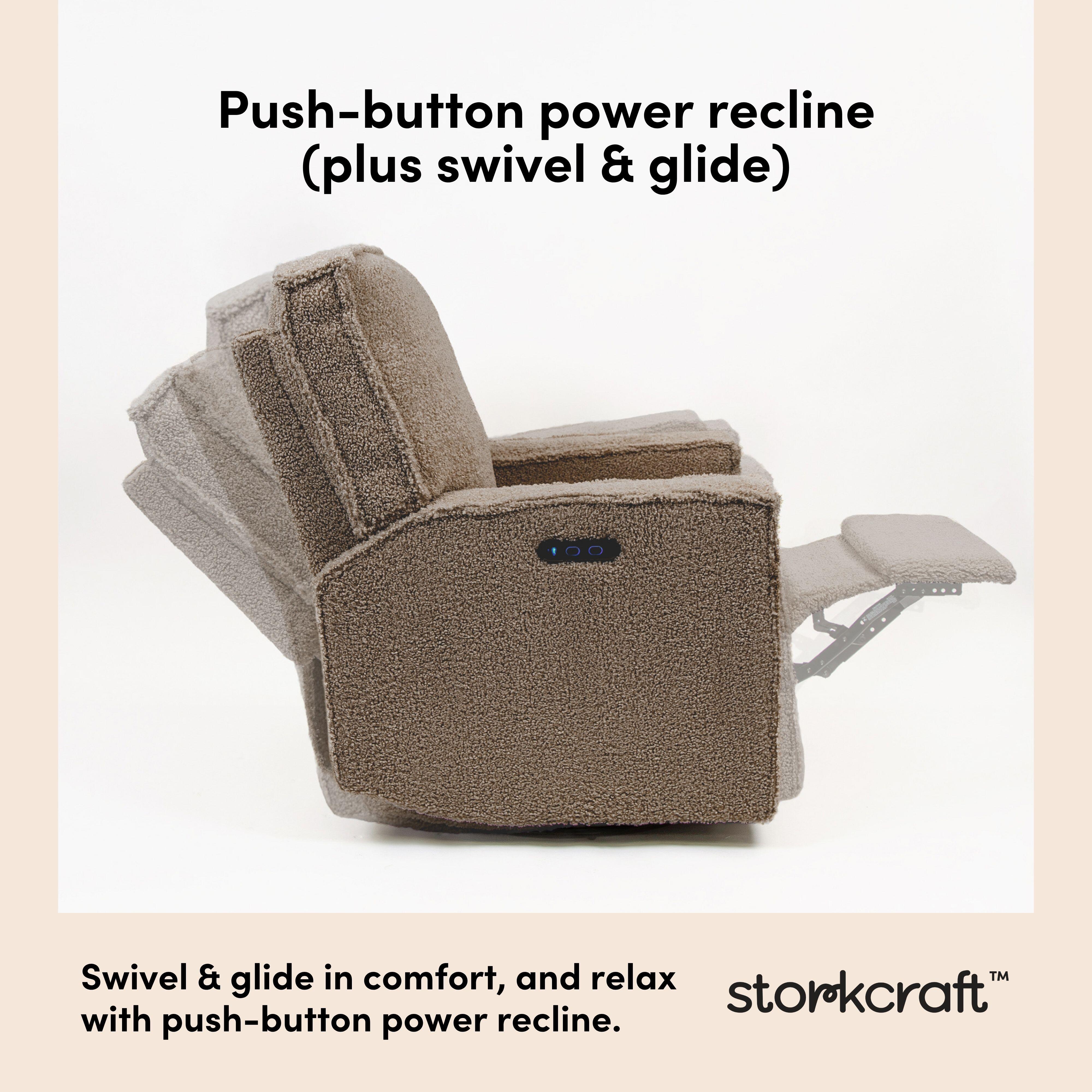 Storkcraft Texas Solid Power Swivel Glider Recliner, Brown Sugar, large