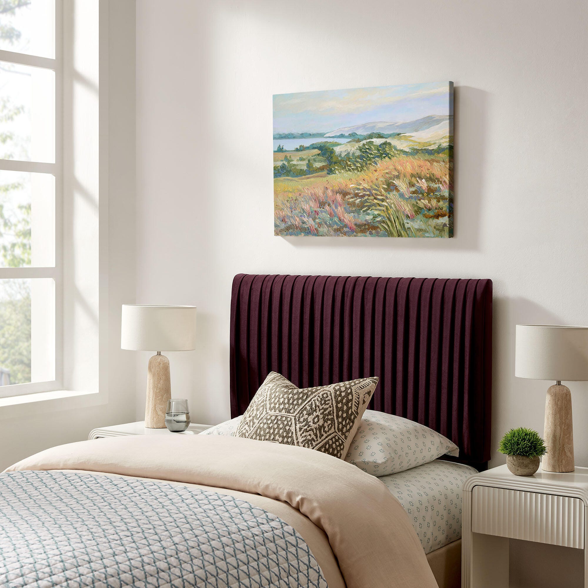 Modway Eloise Ruched Twin Headboard, Mulberry, large