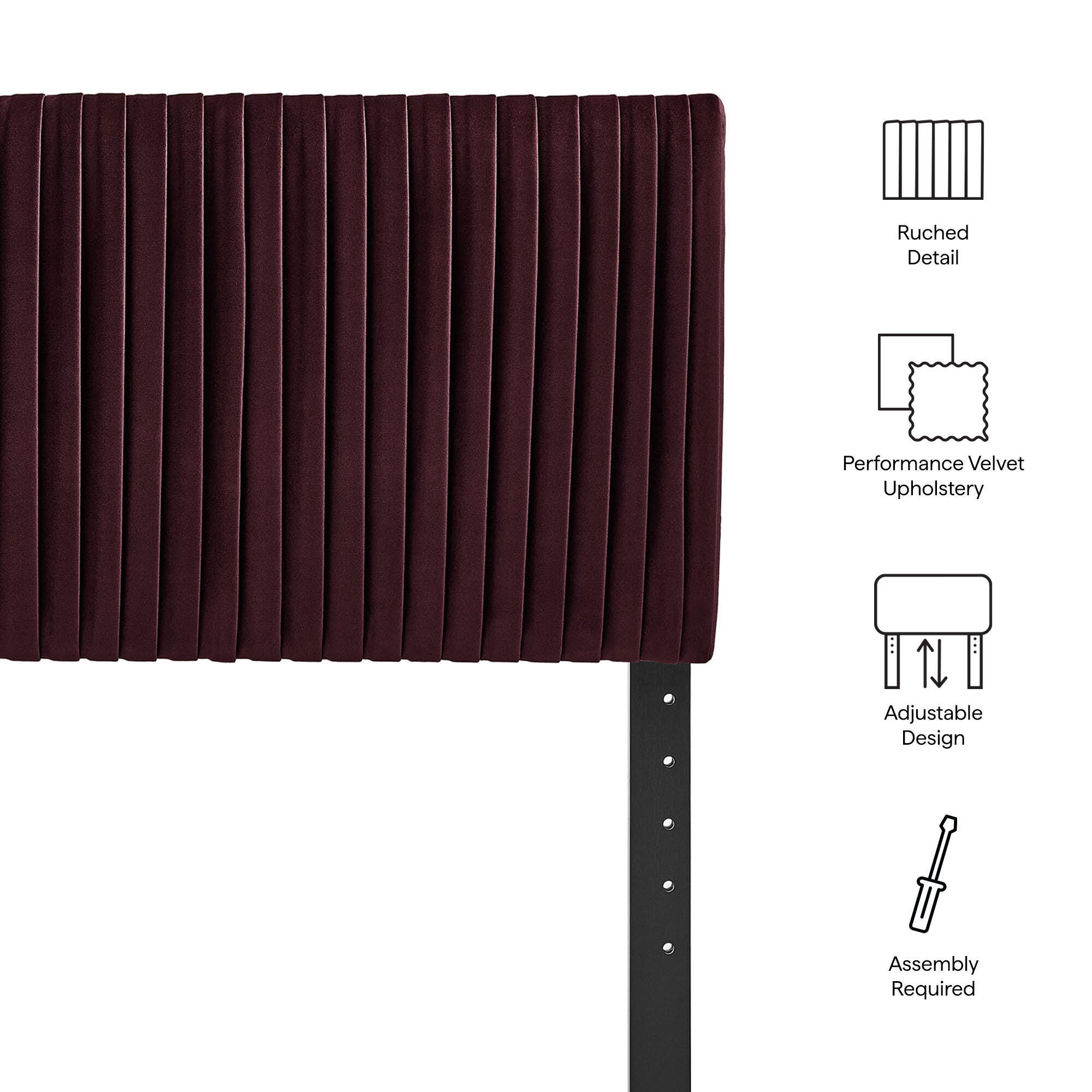 Modway Eloise Ruched Twin Headboard, Mulberry, large