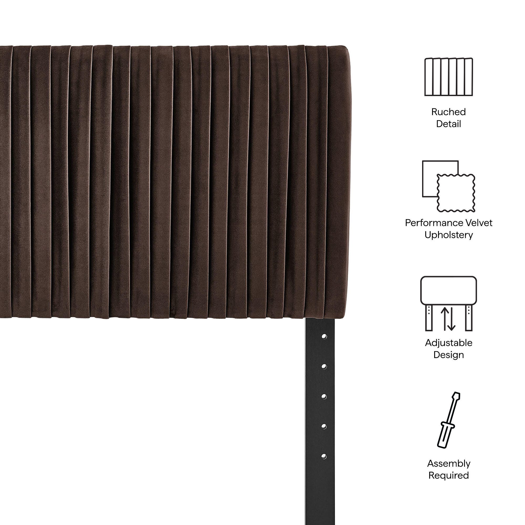 Modway Eloise Ruched Twin Headboard, Chocolate Brown, large