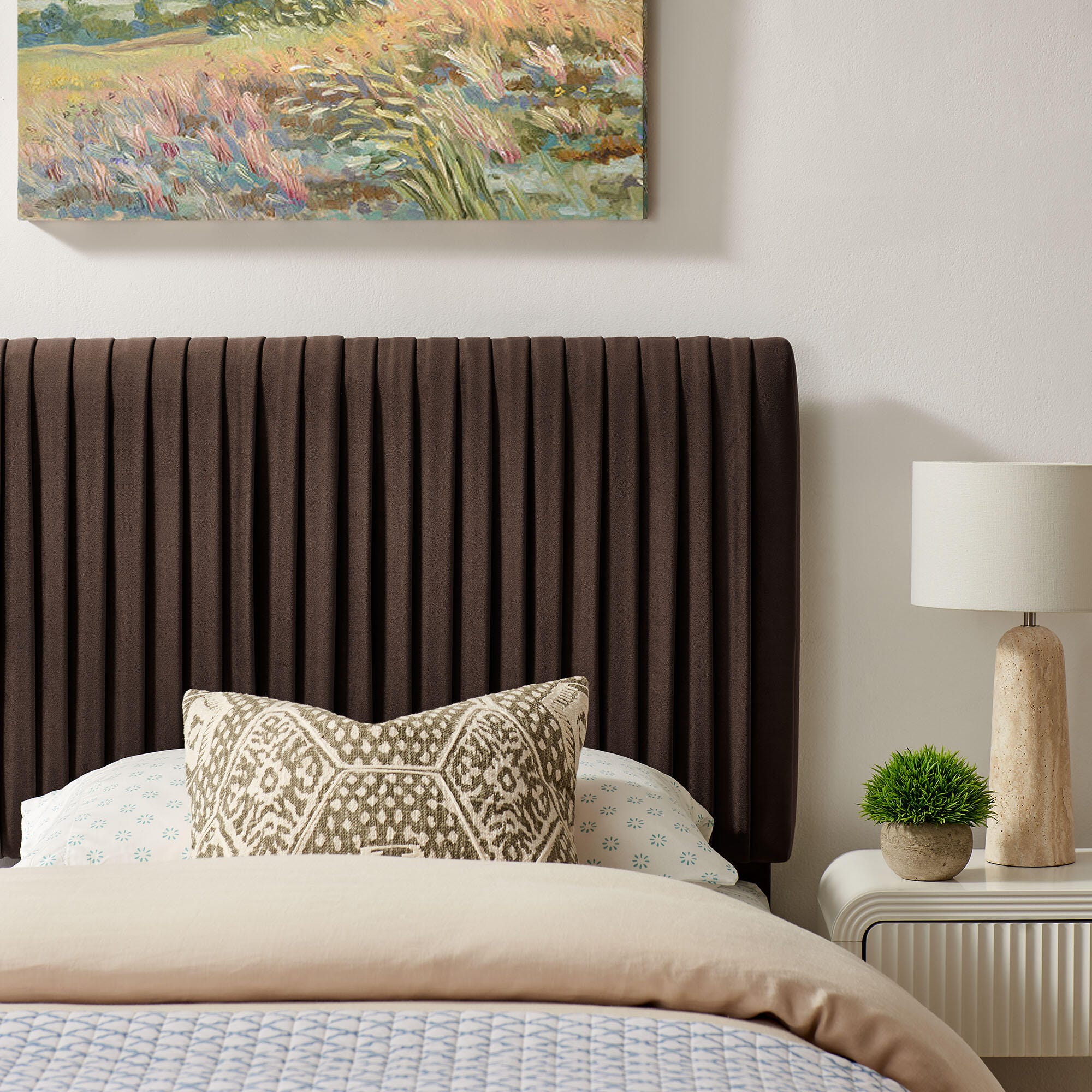 Modway Eloise Ruched Twin Headboard, Chocolate Brown, large