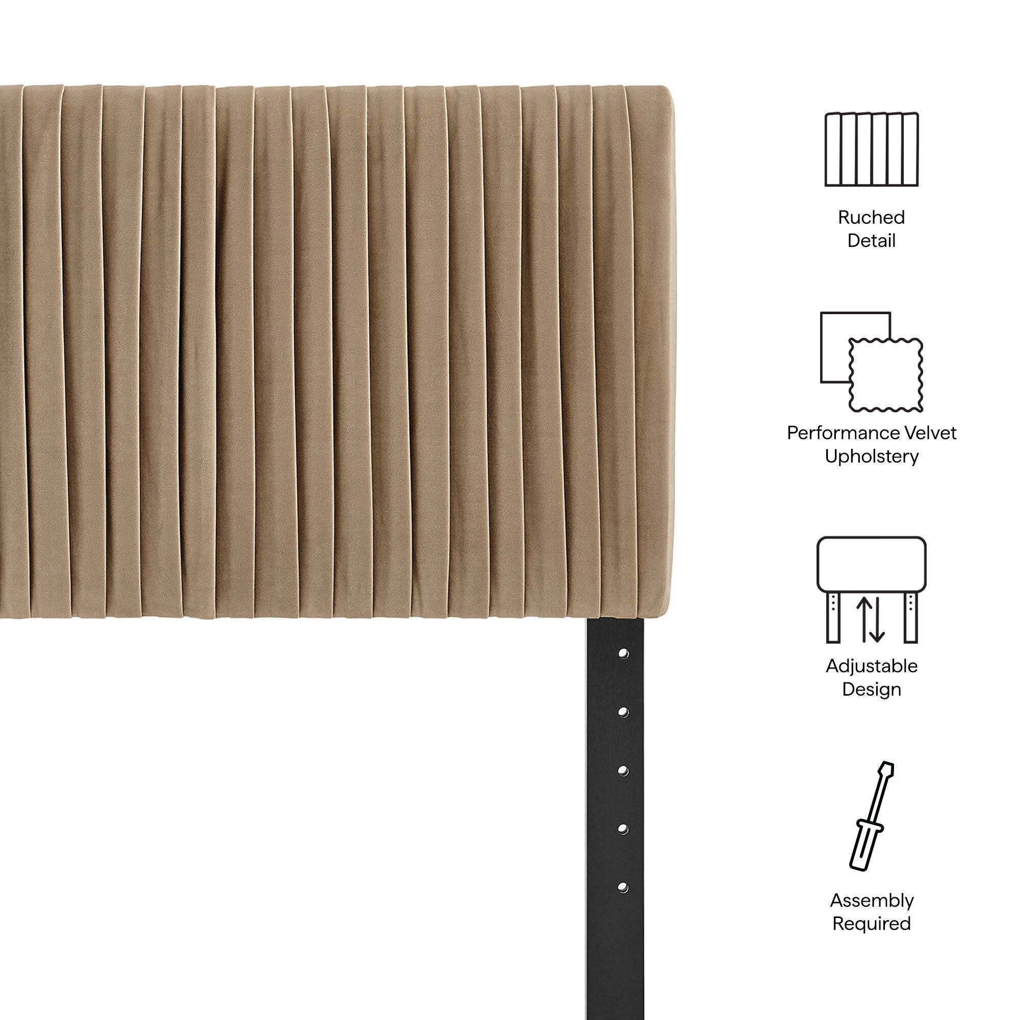 Modway Eloise Ruched Twin Headboard, Taupe, large