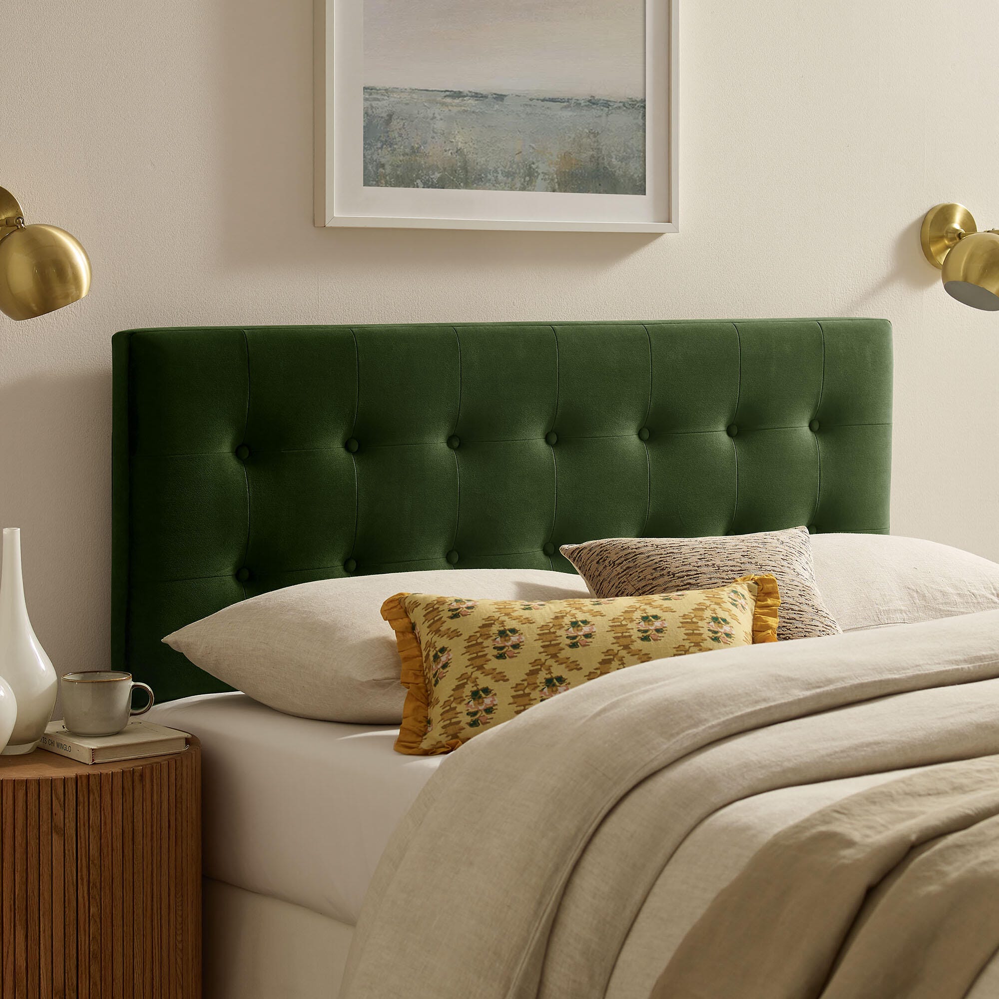 Modway Emily Tufted Full Headboard, Moss Green, rollover