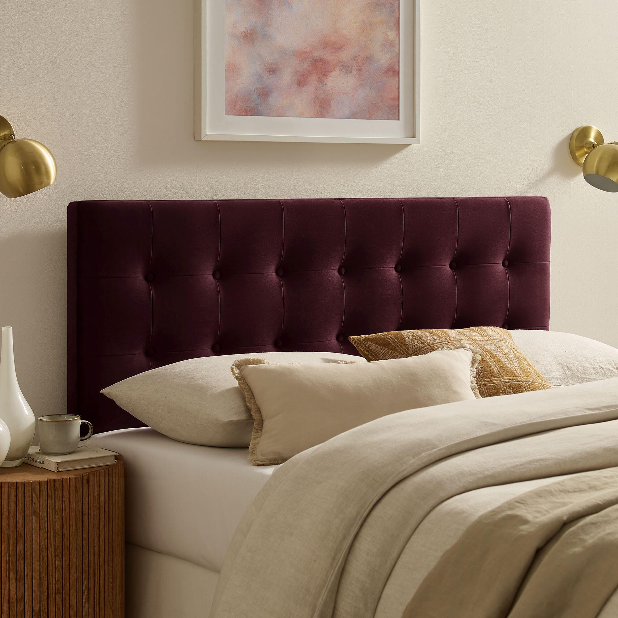 Modway Emily Tufted Full Headboard, Mulberry, large