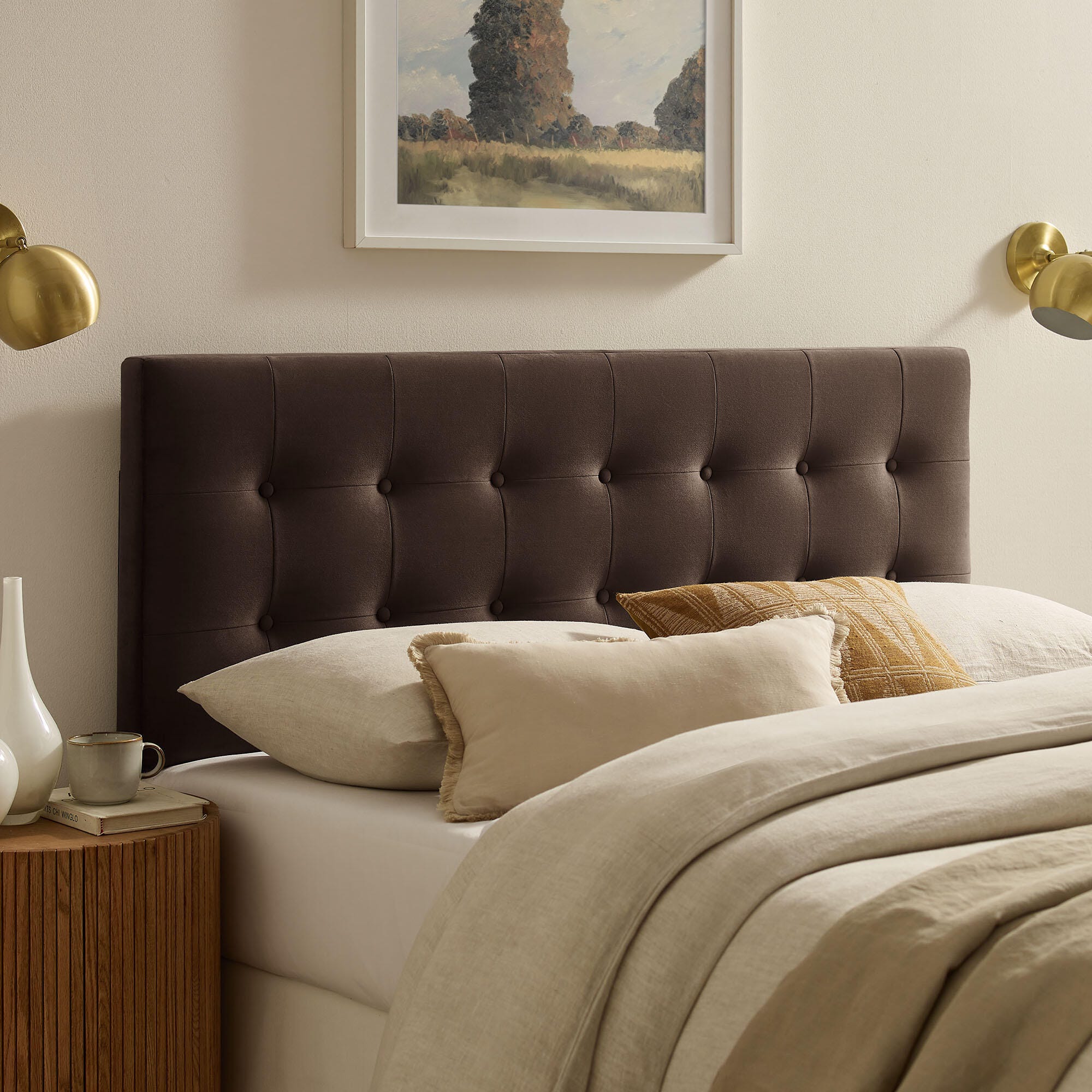 Modway Emily Tufted Full Headboard, Chocolate Brown, rollover