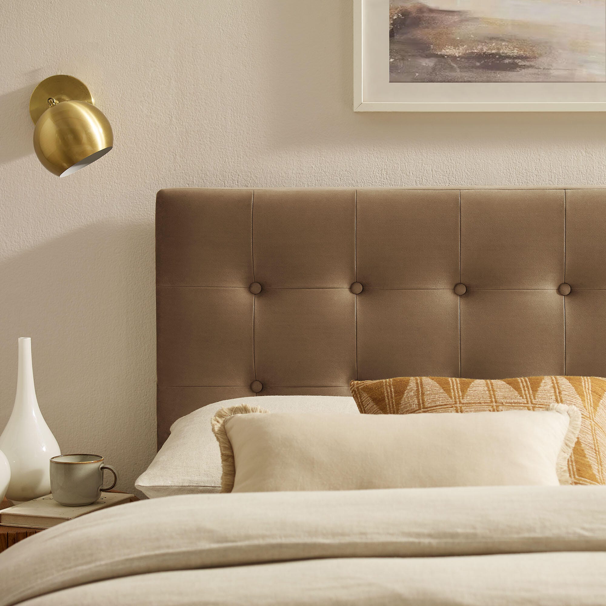 Modway Emily Tufted Full Headboard, Taupe, large