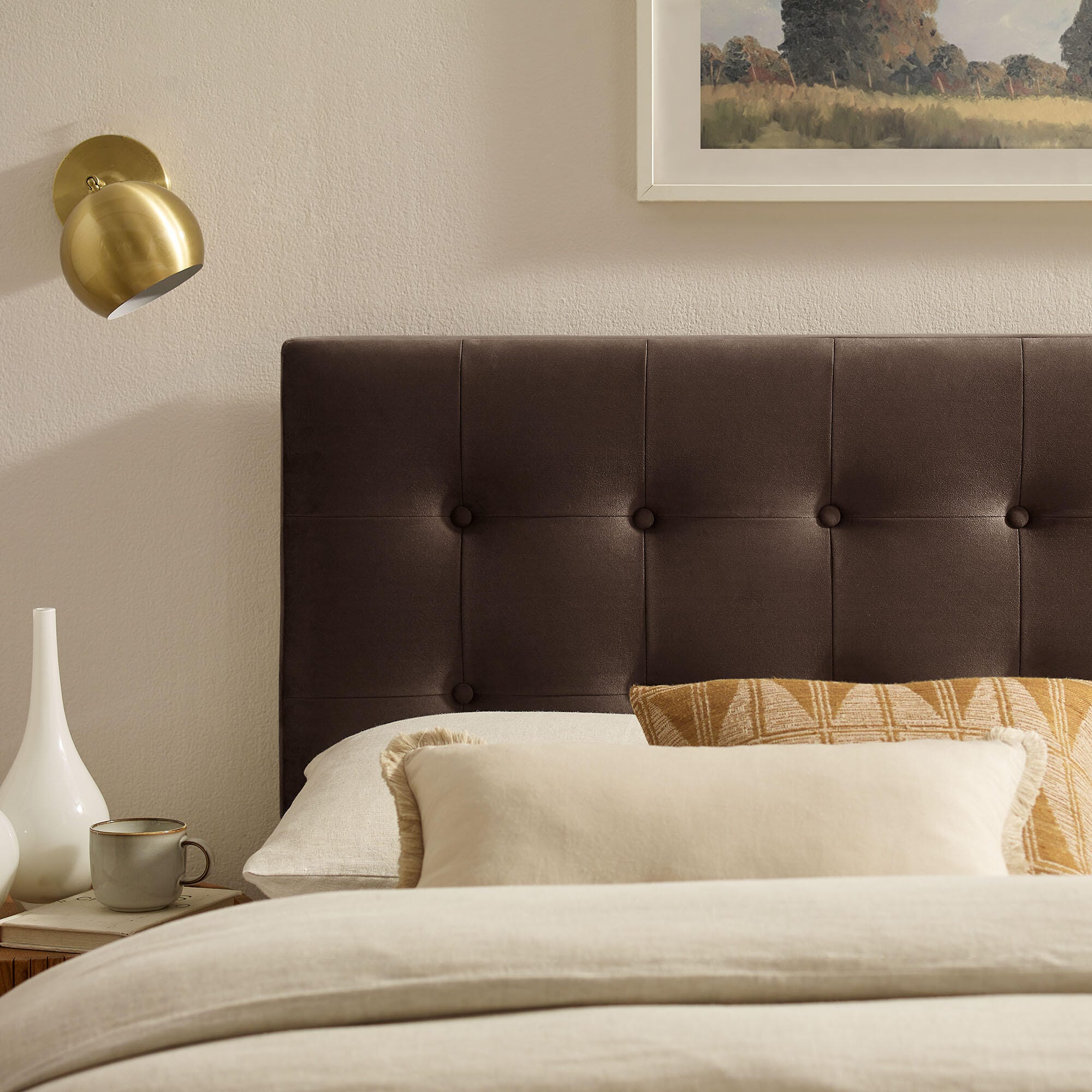 Modway Emily Tufted King Headboard, Chocolate Brown, large