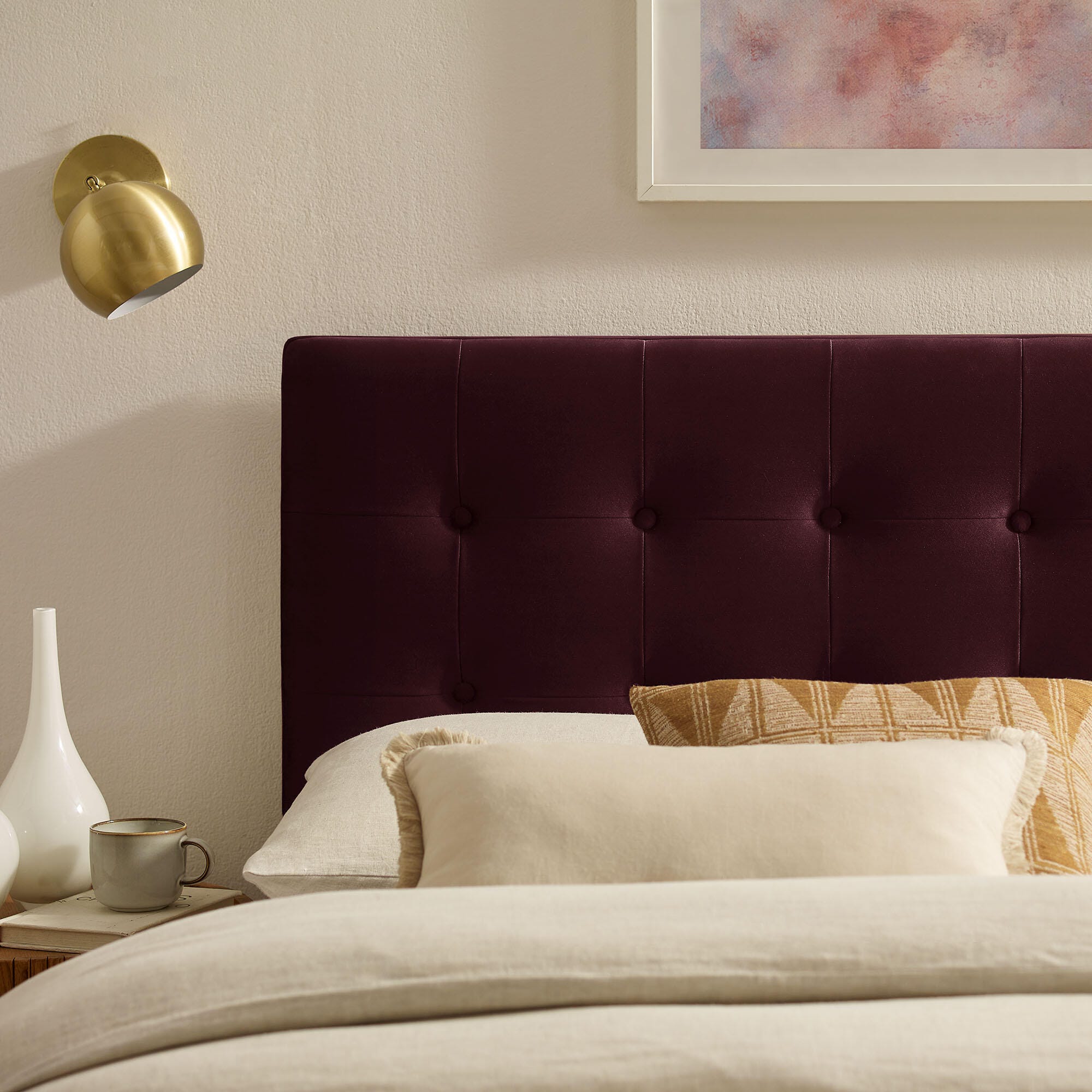 Modway Emily Tufted Queen Headboard, Mulberry, large