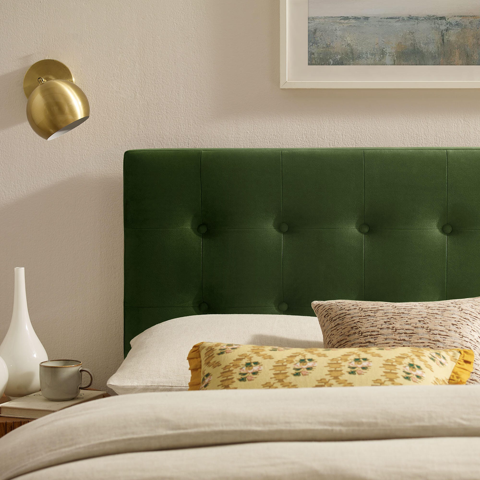 Modway Emily Tufted Queen Headboard, Moss Green, large