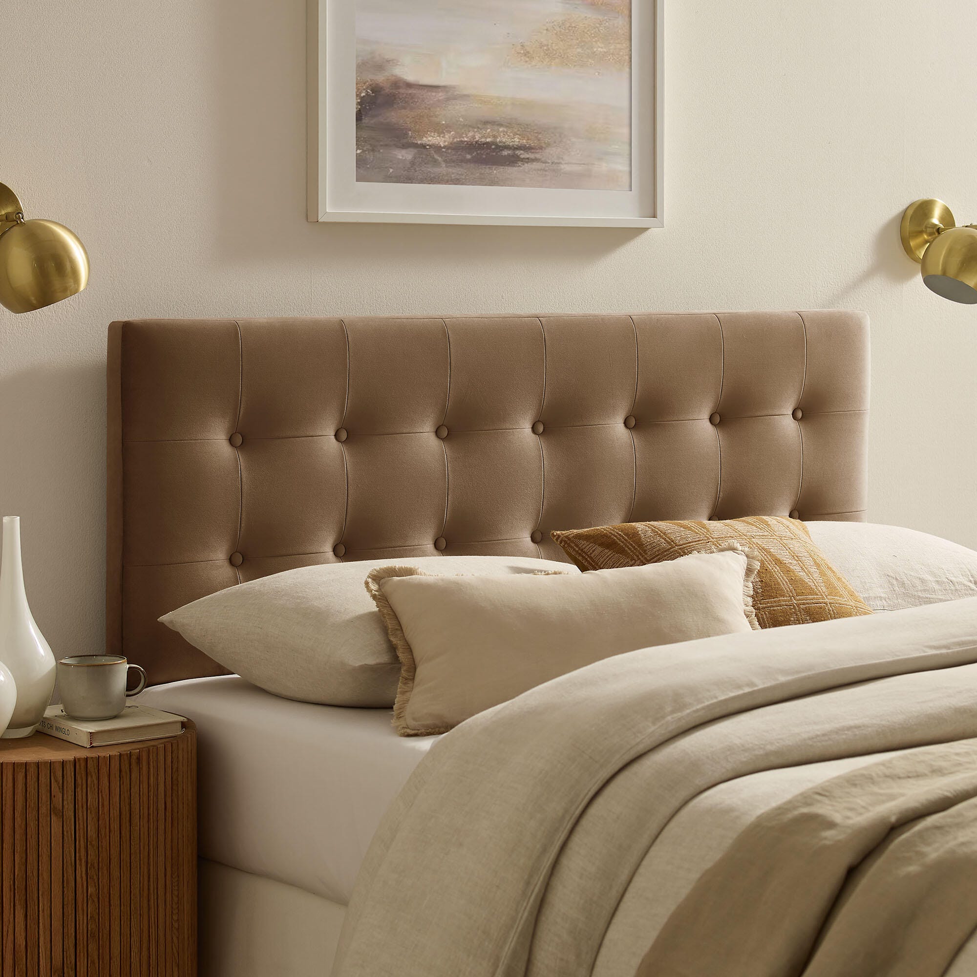 Modway Emily Tufted Queen Headboard, Taupe, large