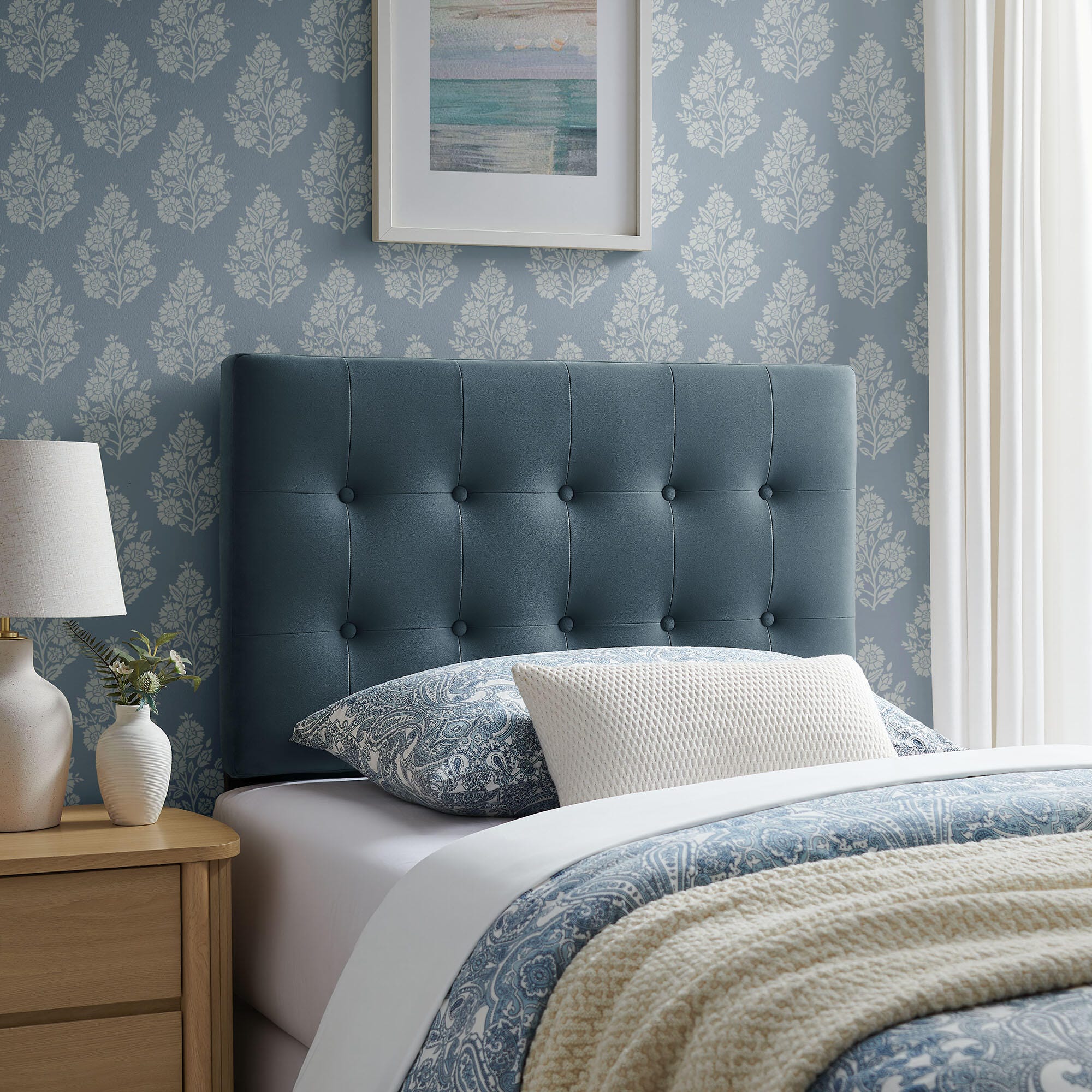 Modway Emily Tufted Twin Headboard, Cadet Blue, rollover