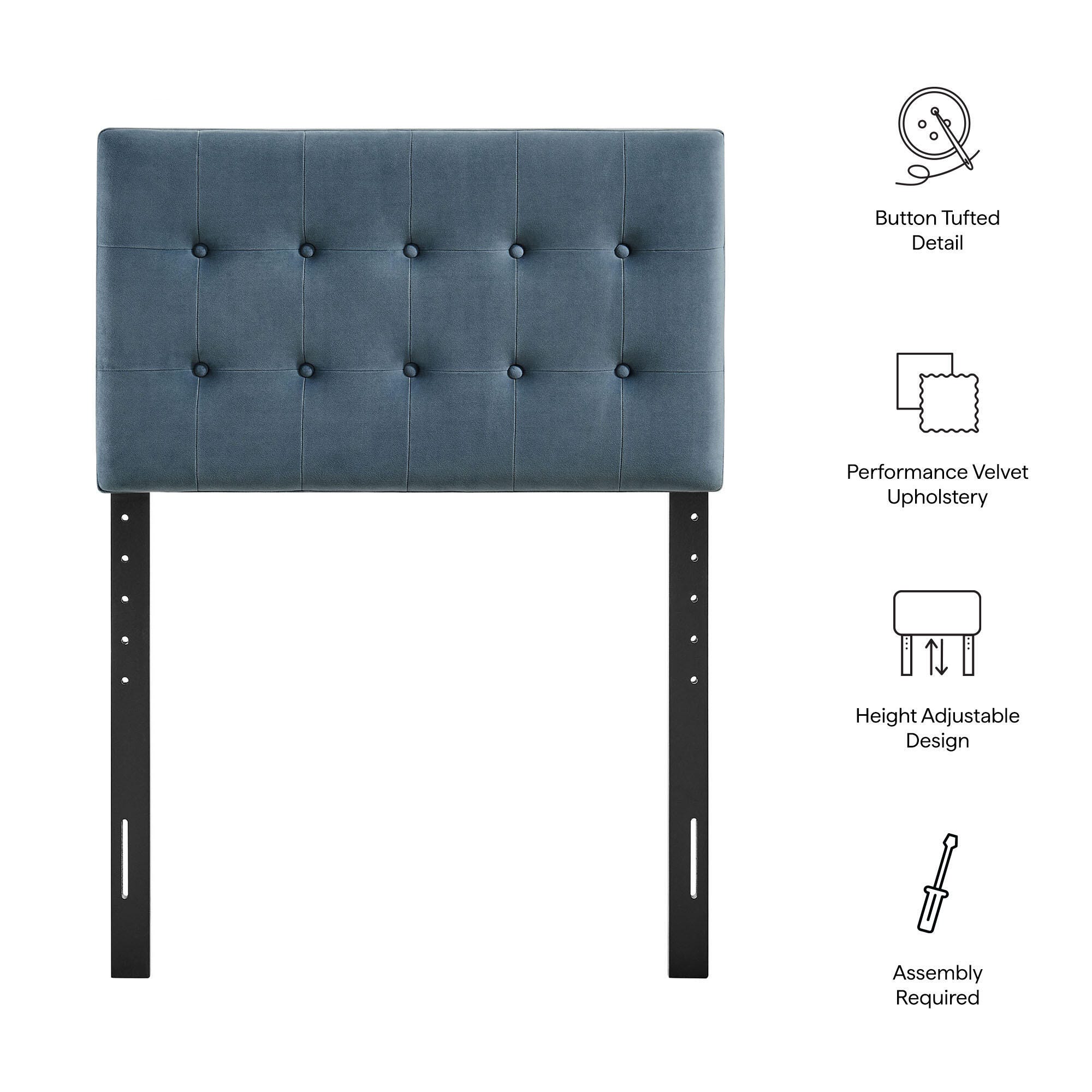 Modway Emily Tufted Twin Headboard, Cadet Blue, large
