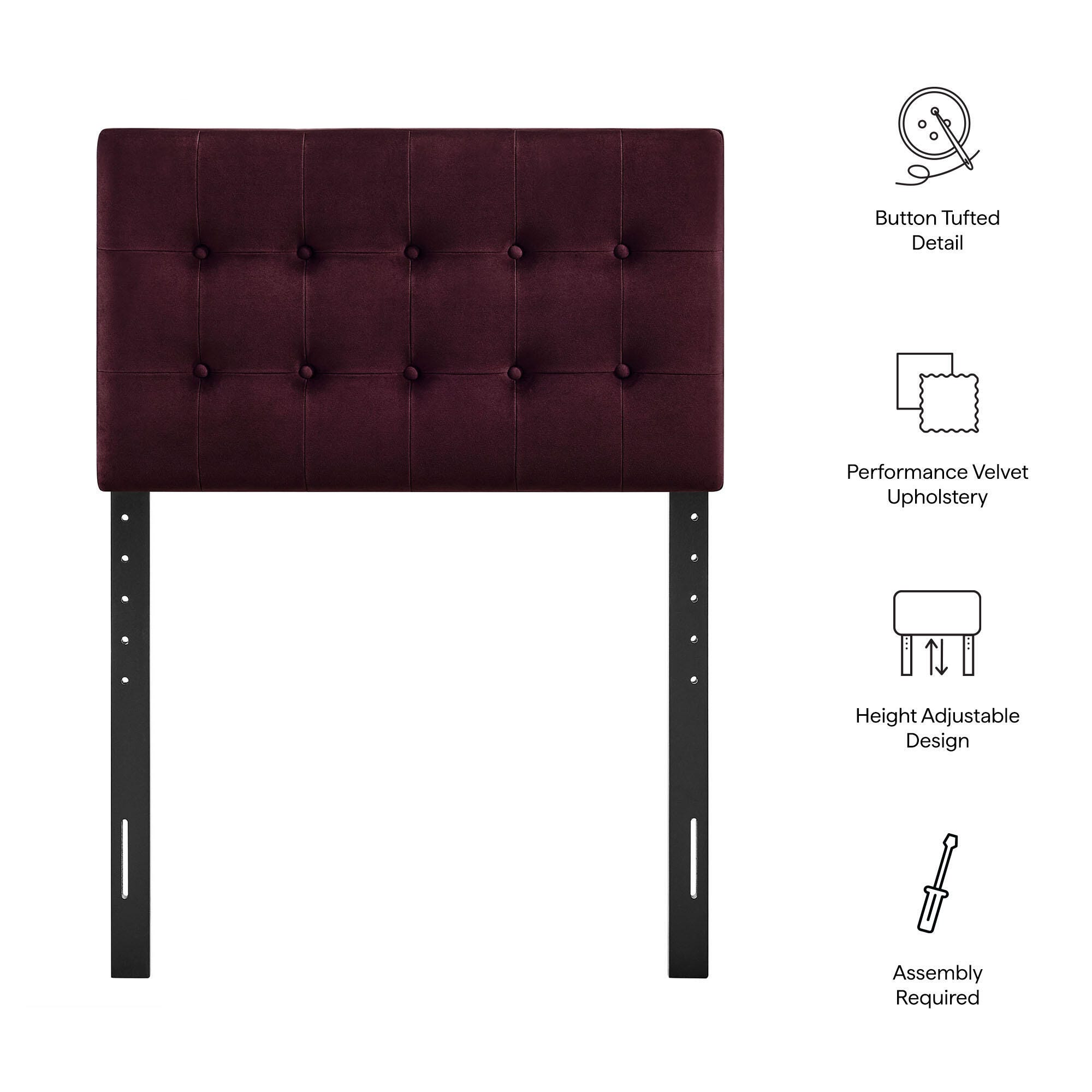 Modway Emily Tufted Twin Headboard, Mulberry, large