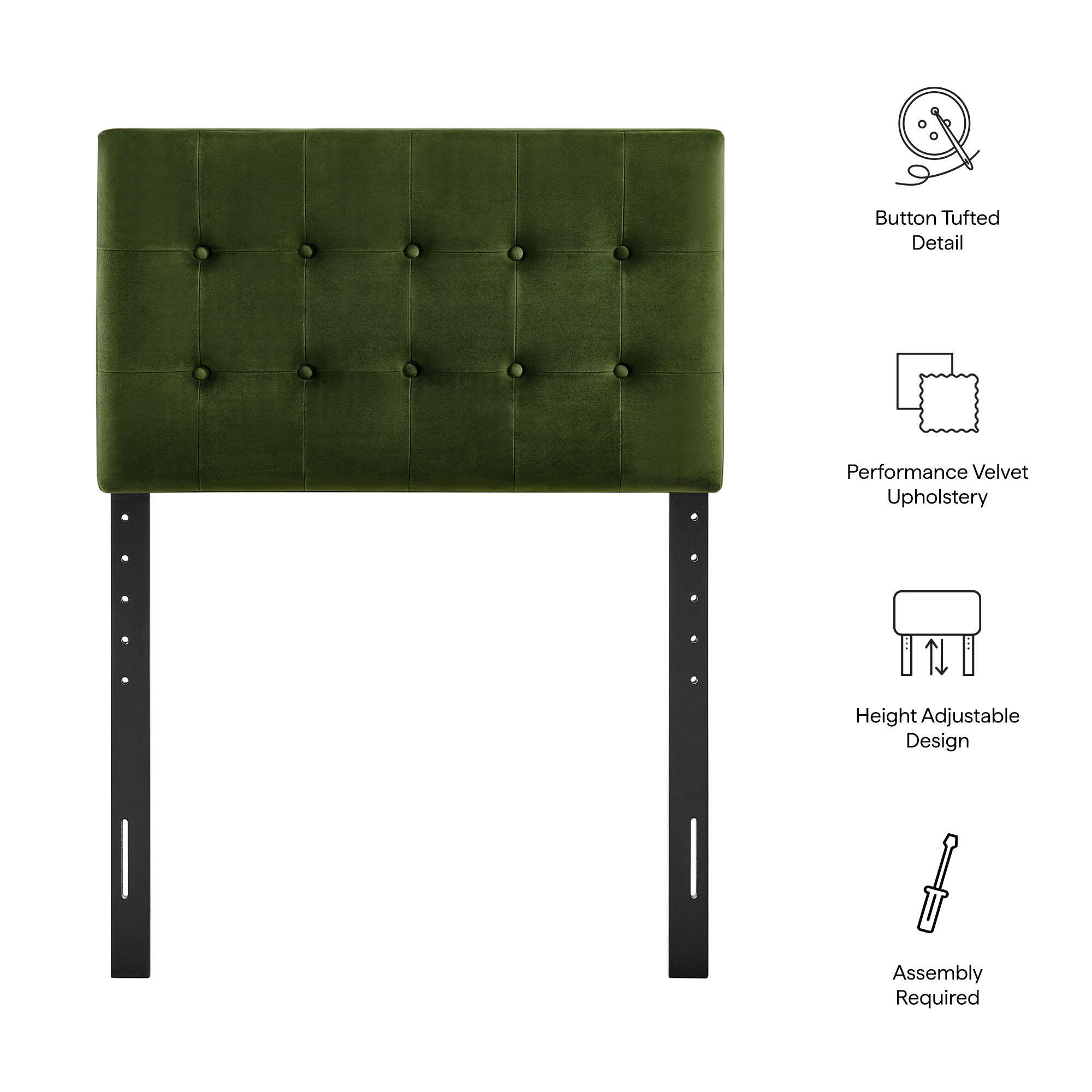 Modway Emily Tufted Twin Headboard, Moss Green, large