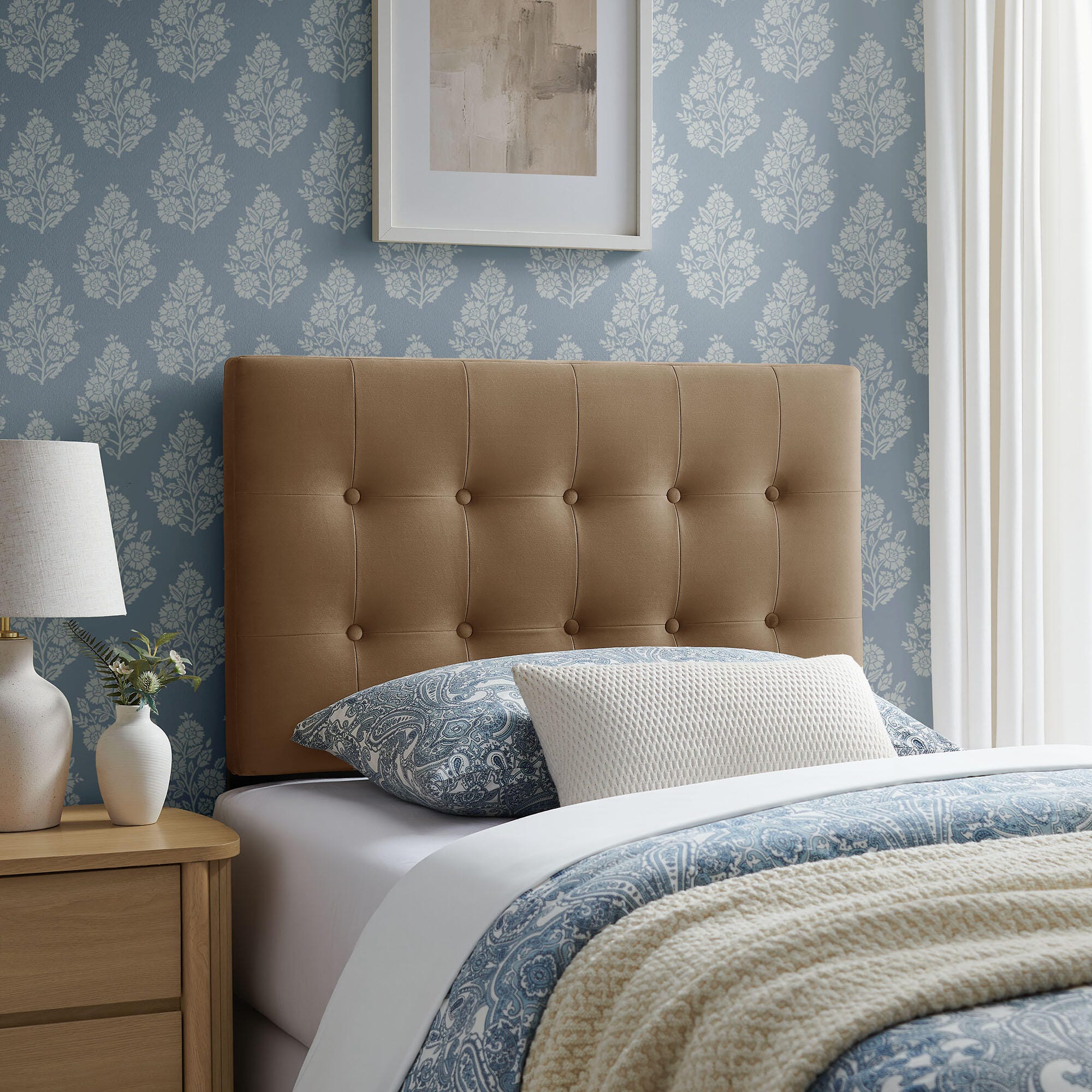 Modway Emily Tufted Twin Headboard, Taupe, large