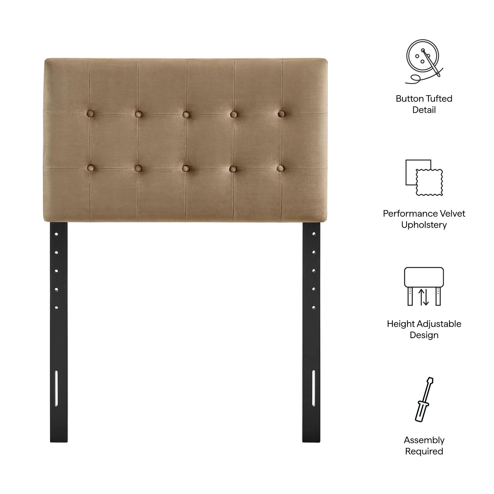 Modway Emily Tufted Twin Headboard, Taupe, large