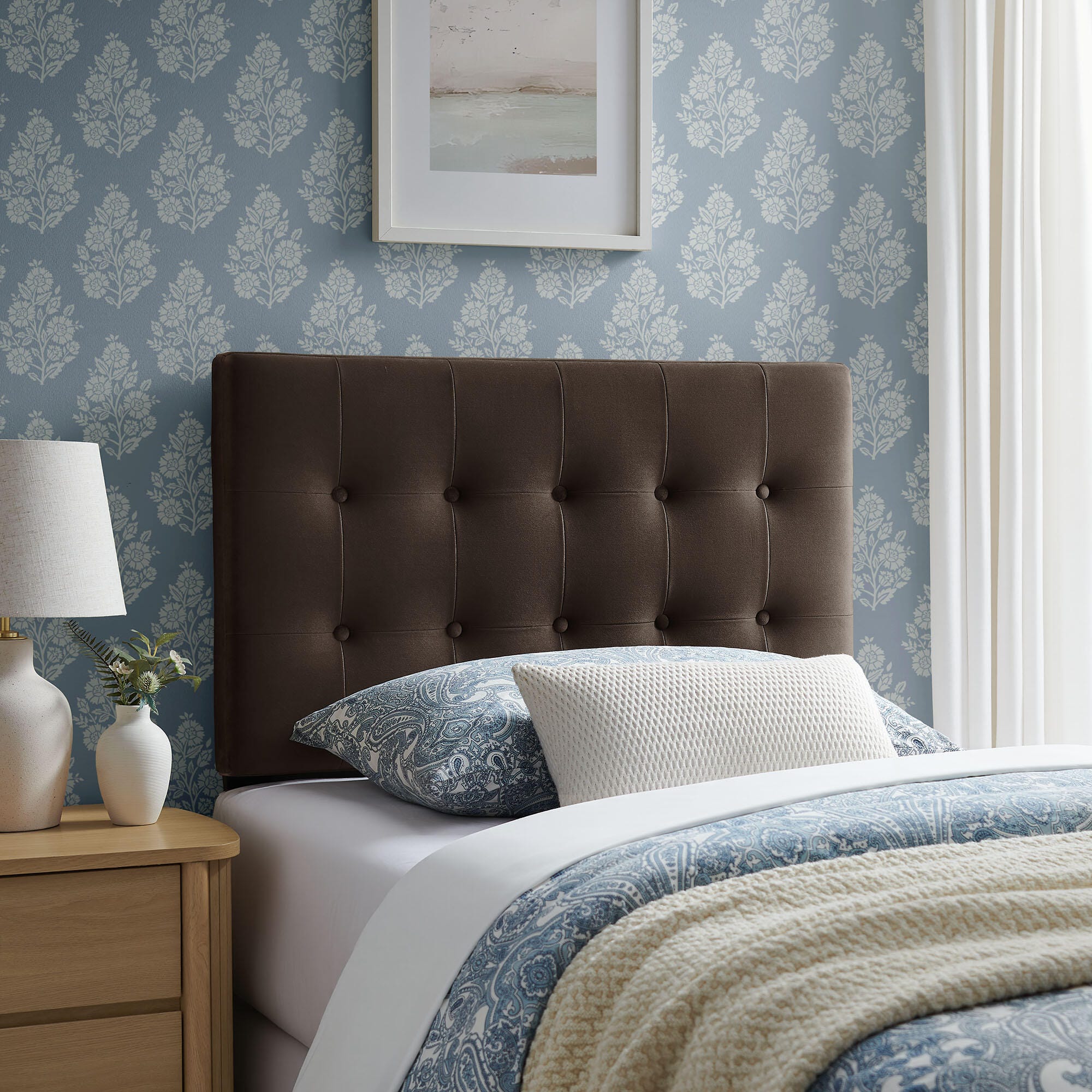 Modway Emily Tufted Twin Headboard, Chocolate Brown, large