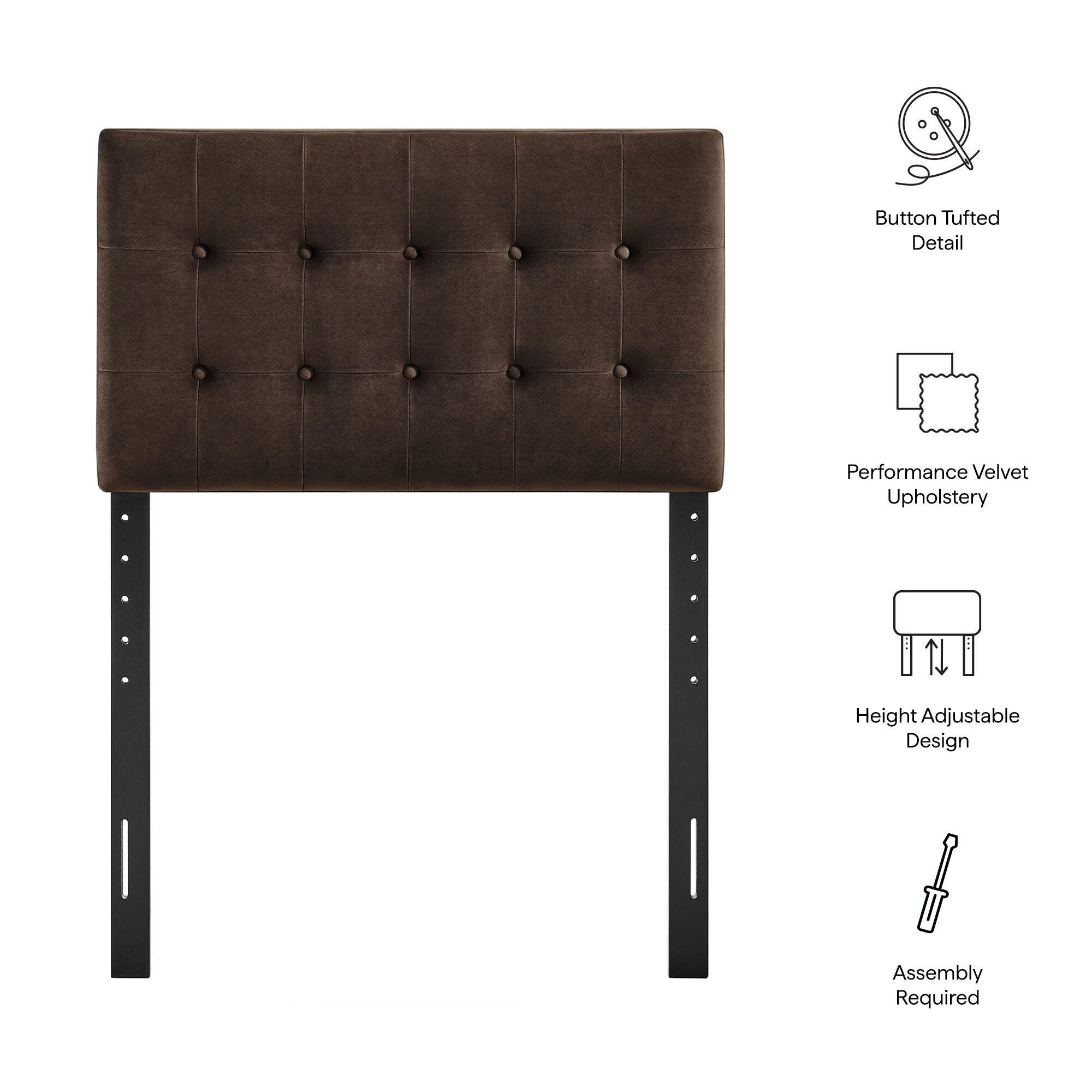 Modway Emily Tufted Twin Headboard, Chocolate Brown, large