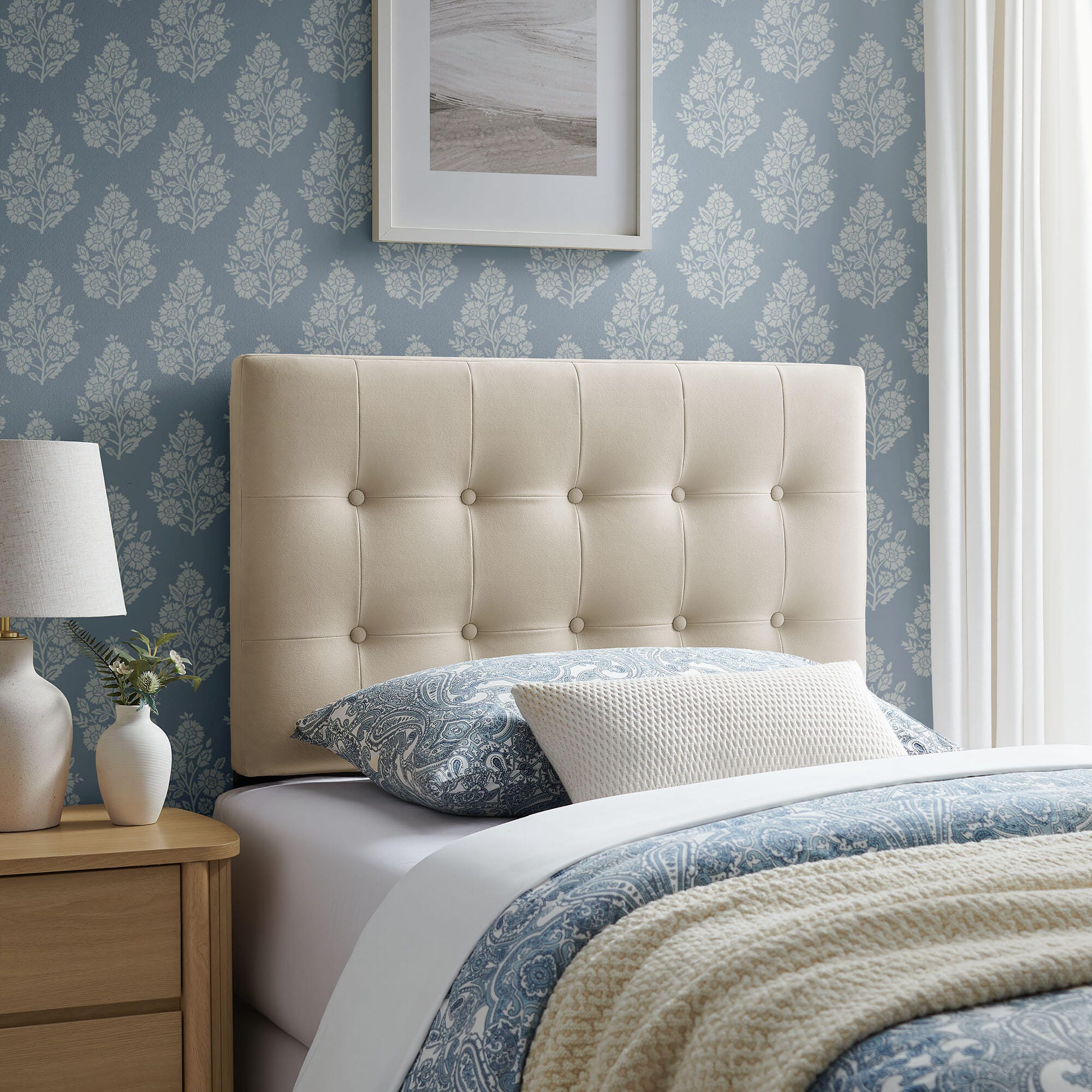 Modway Emily Tufted Twin Headboard, Alabaster, large