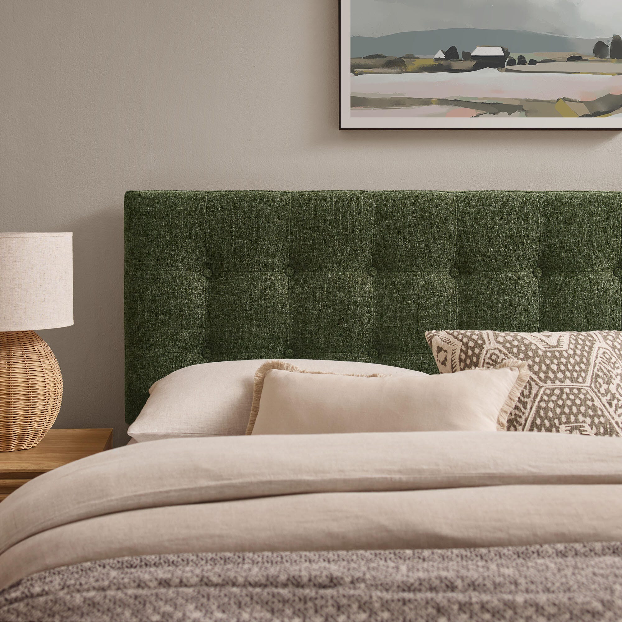 Modway Emily Upholstered Full Headboard, Foliage, large