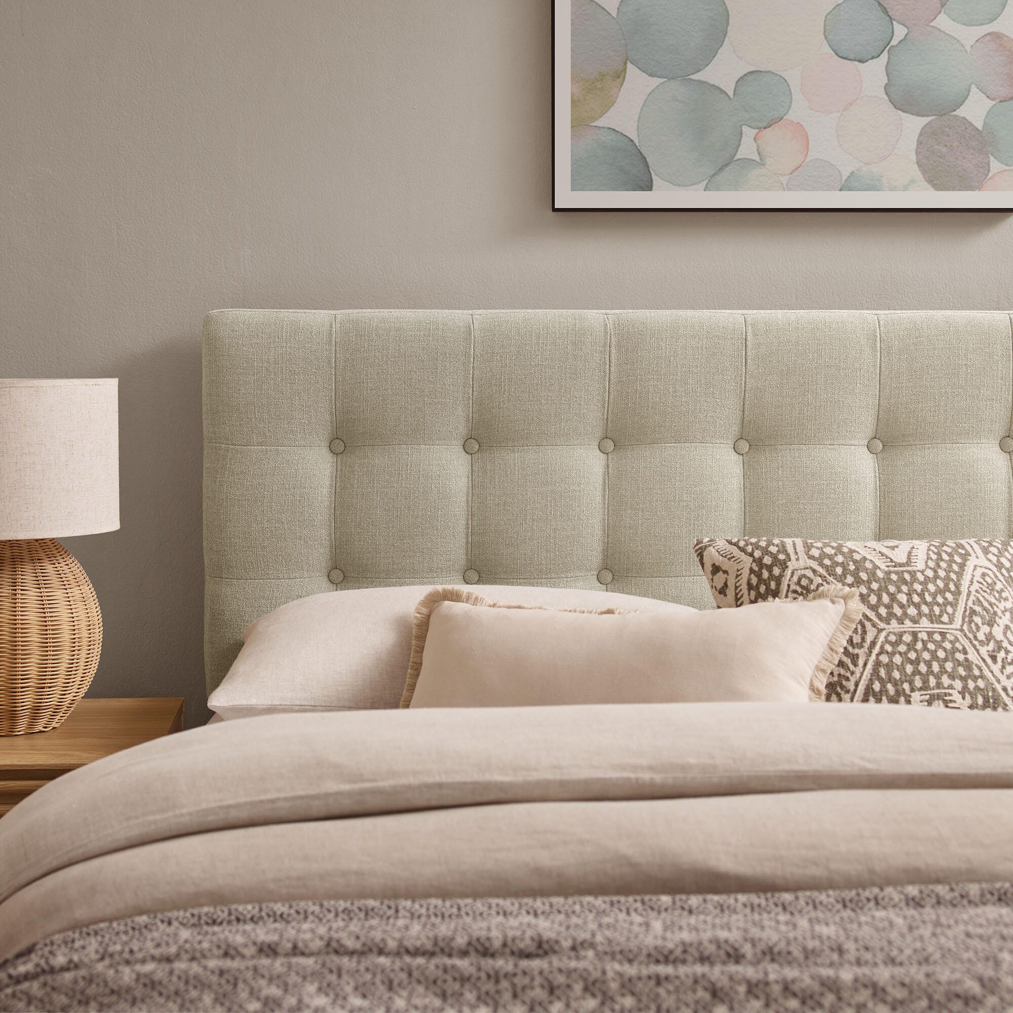 Modway Emily Upholstered Full Headboard, Beige, large
