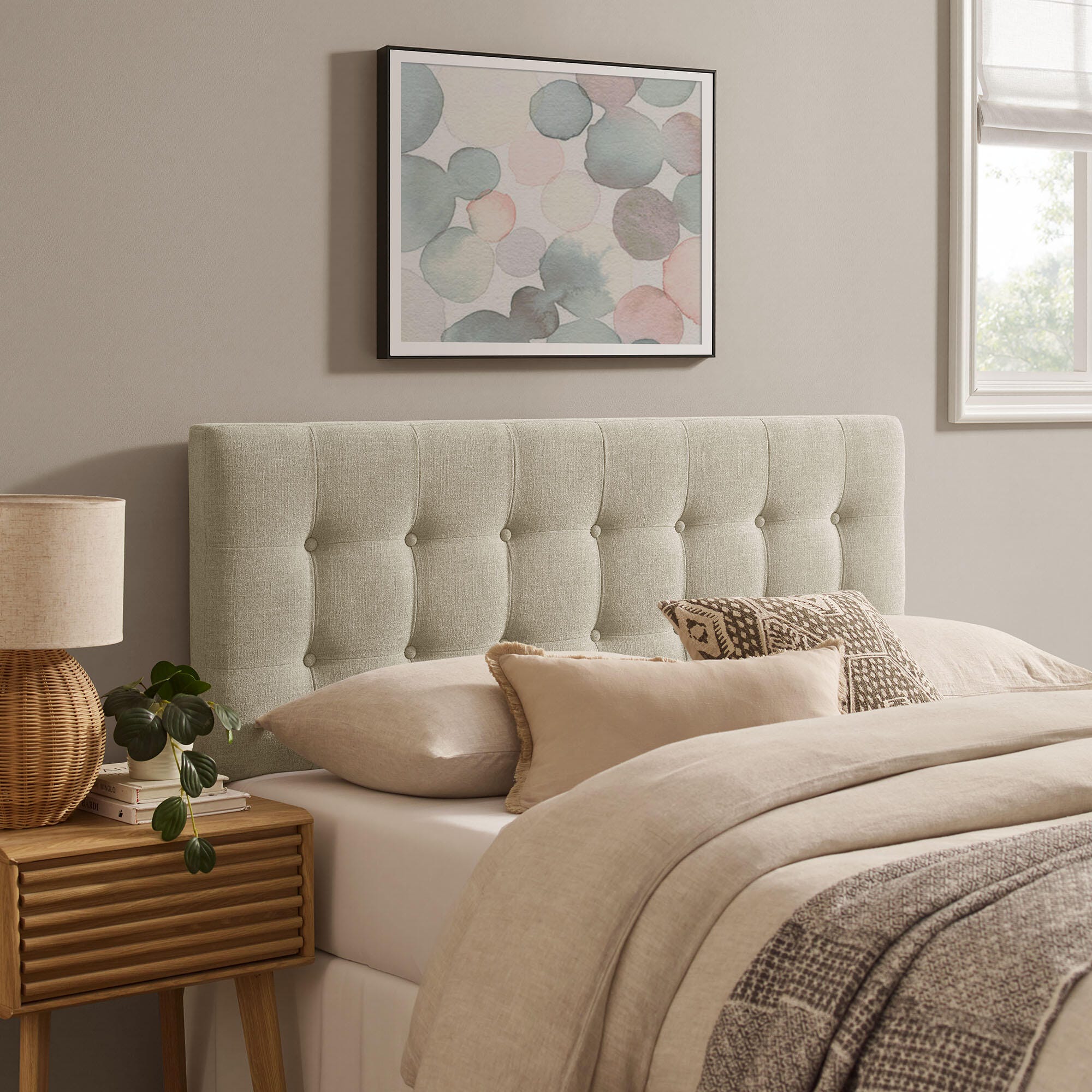 Modway Emily Upholstered King Headboard, Beige, rollover