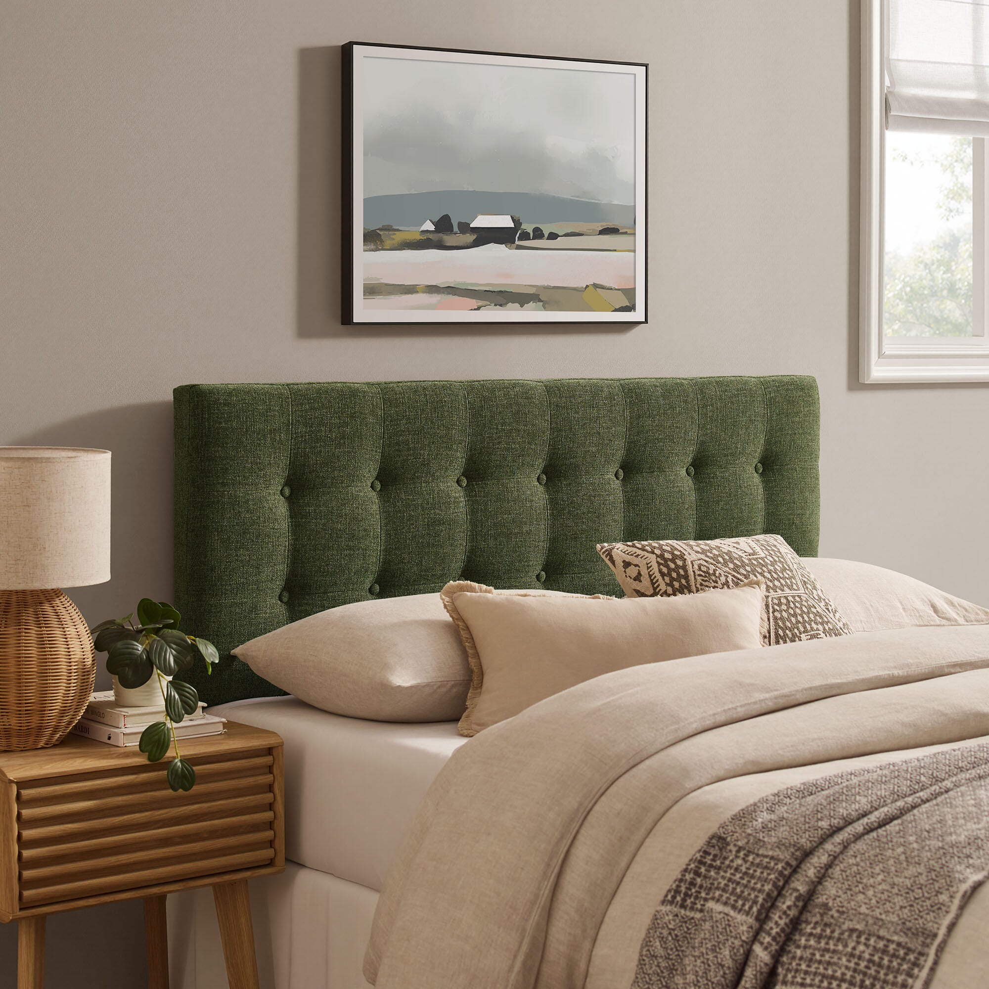 Modway Emily Upholstered Queen Headboard, Foliage, large