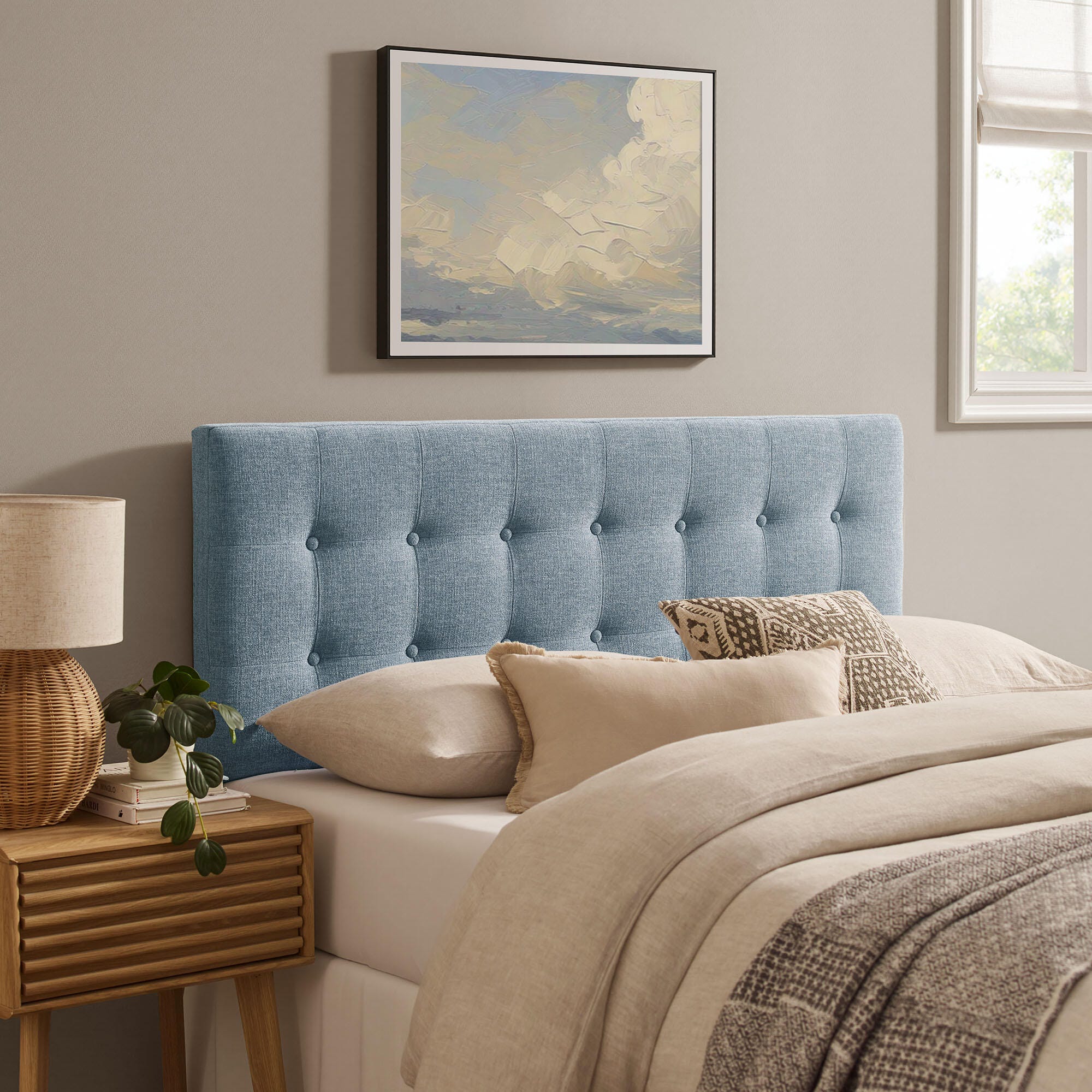 Modway Emily Upholstered Queen Headboard, Sky Blue, large