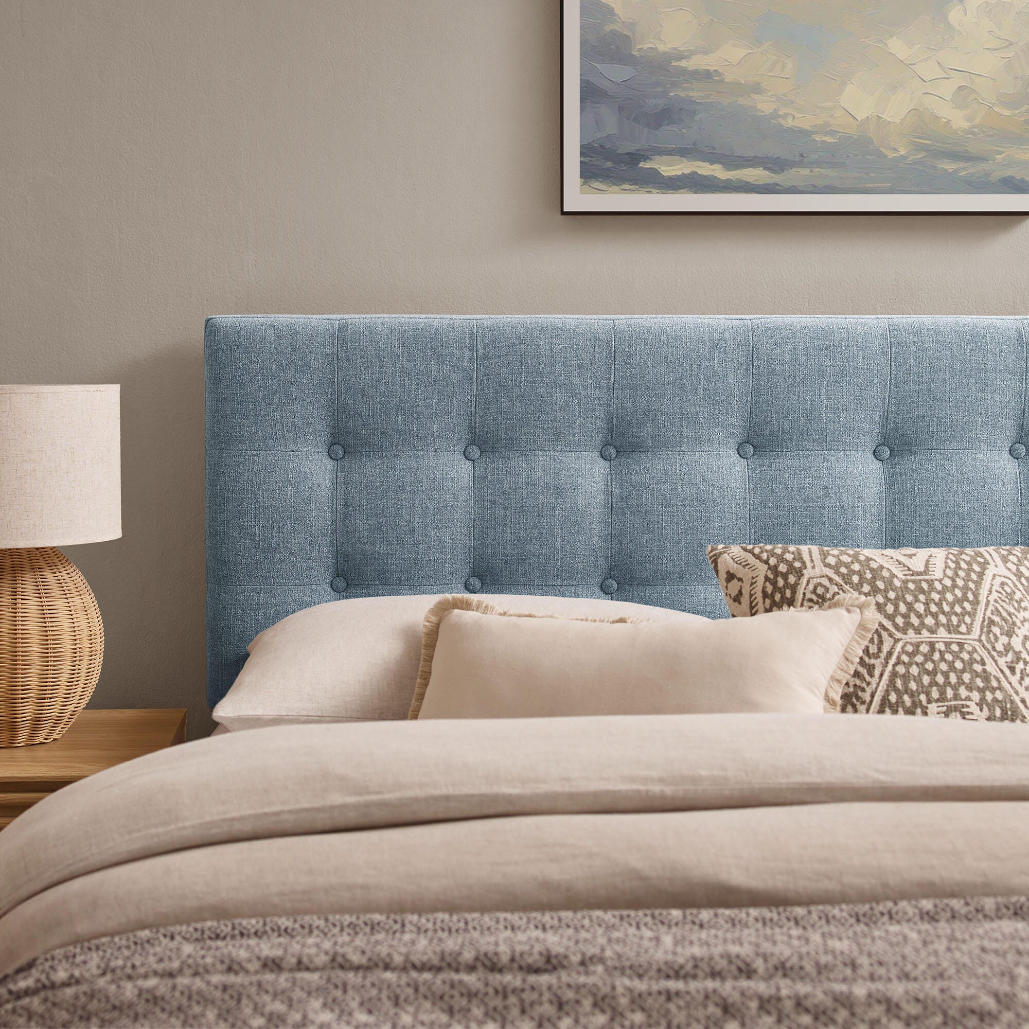 Modway Emily Upholstered Queen Headboard, Sky Blue, large