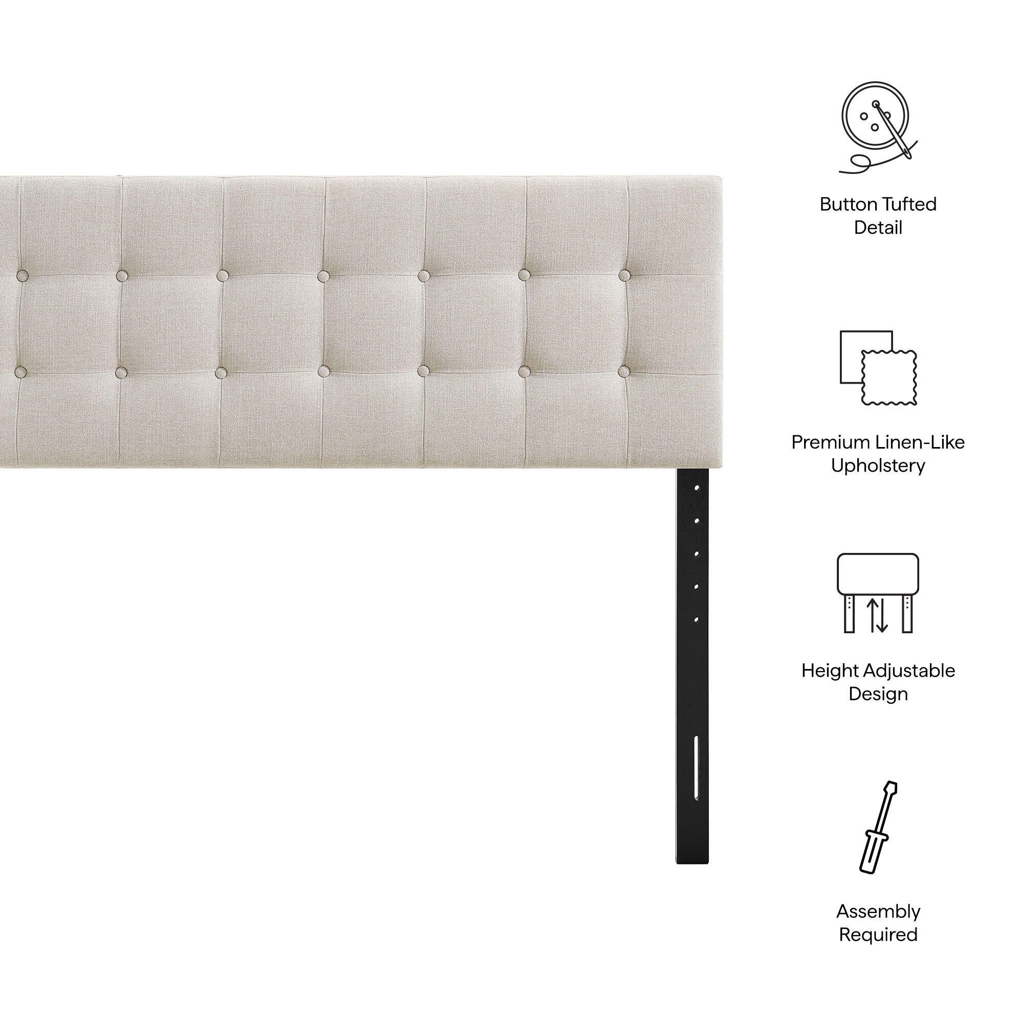 Modway Emily Upholstered Queen Headboard, Beige, large