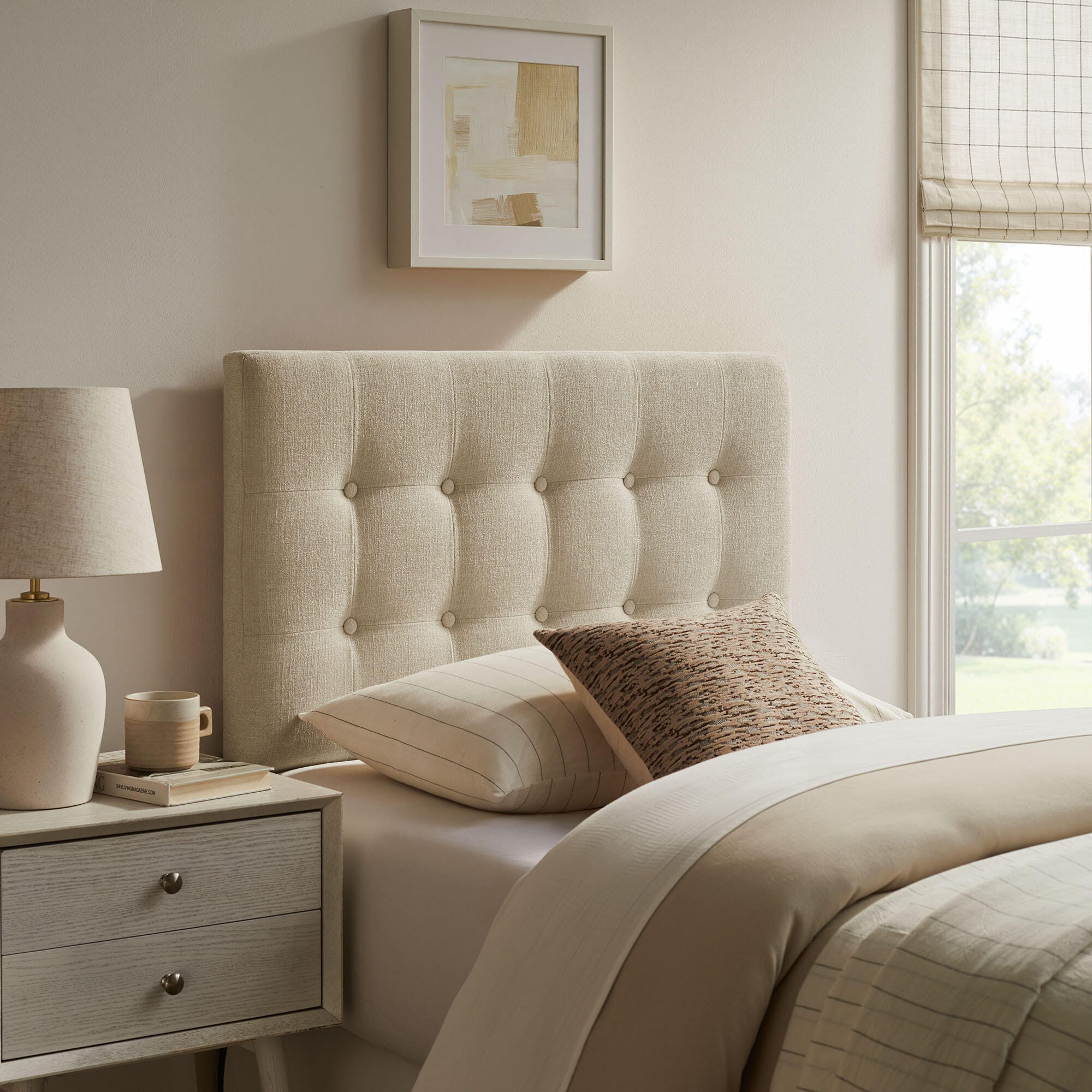 Modway Emily Upholstered Twin Headboard, Ecru, large