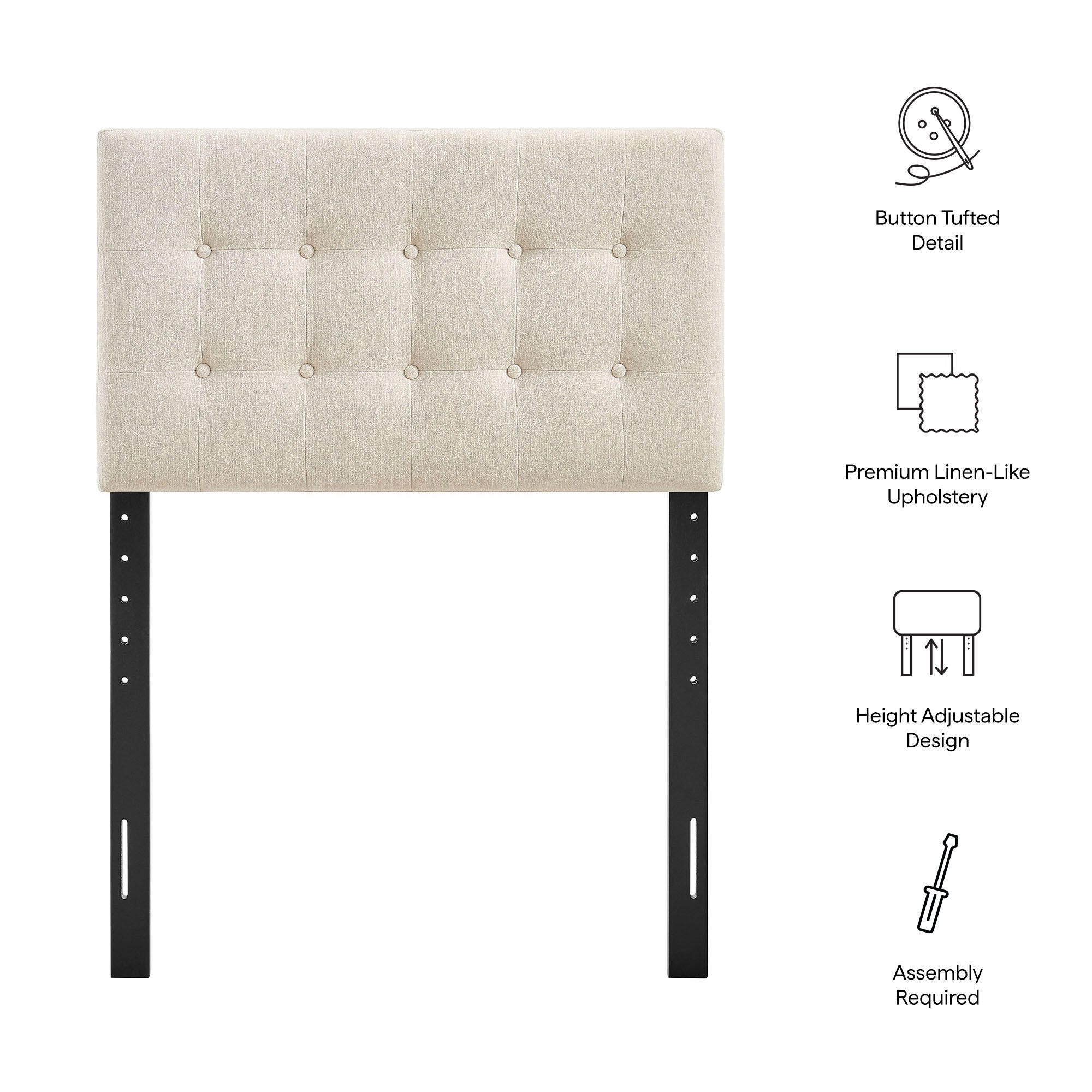 Modway Emily Upholstered Twin Headboard, Ecru, large