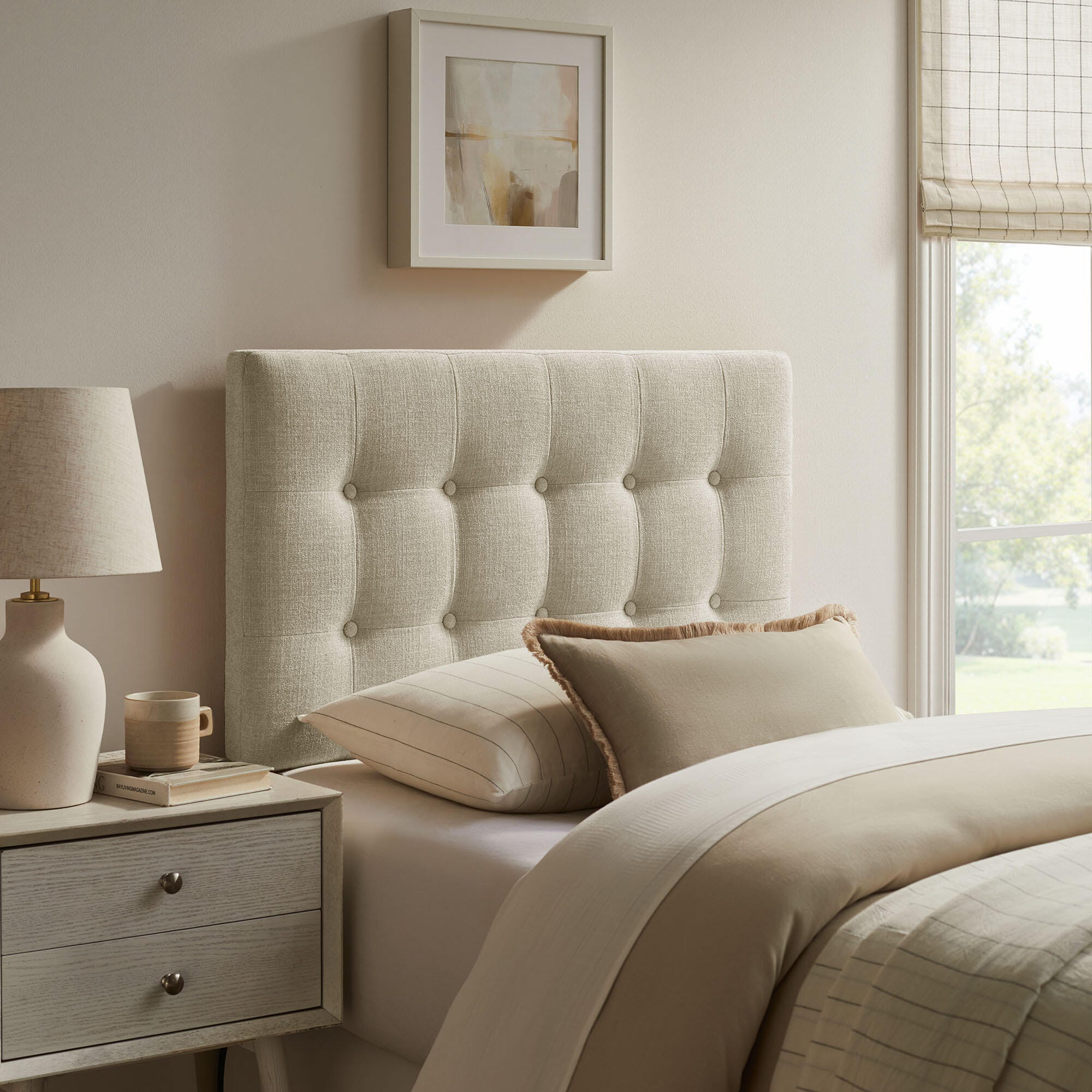 Modway Emily Upholstered Twin Headboard, Beige, large