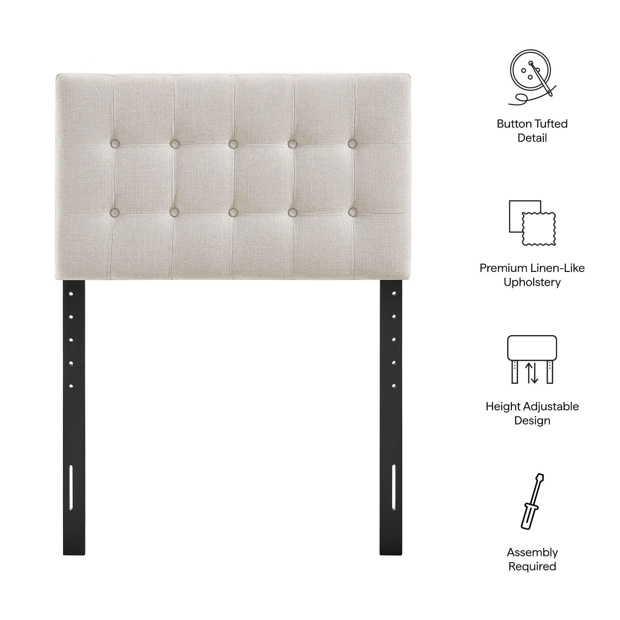 Modway Emily Upholstered Twin Headboard, Beige, large