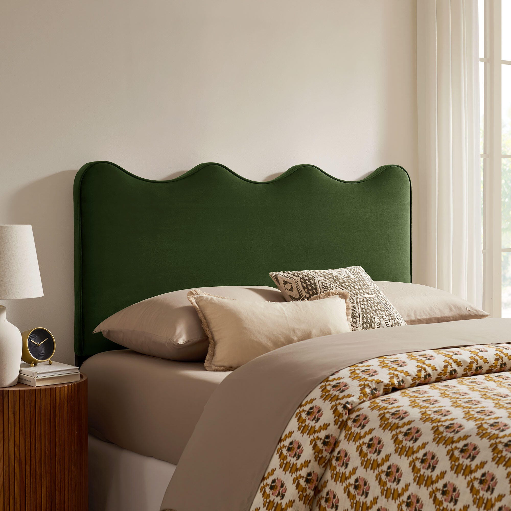 Modway Athena Scalloped Full Headboard, Moss Green, large